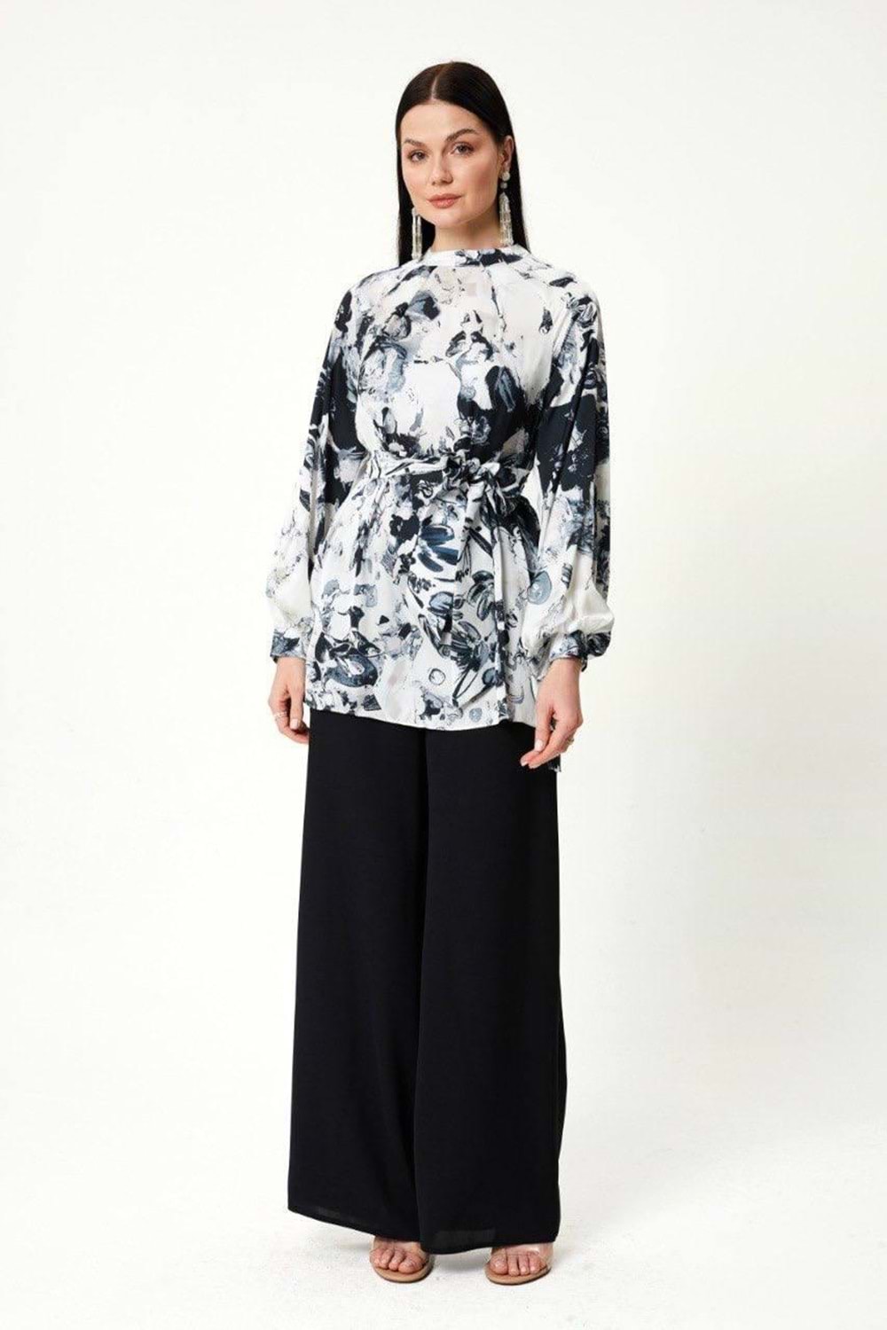 Batik Desenli Saten Takım 8402 - Siyah - 40 - AZRA05745-47345