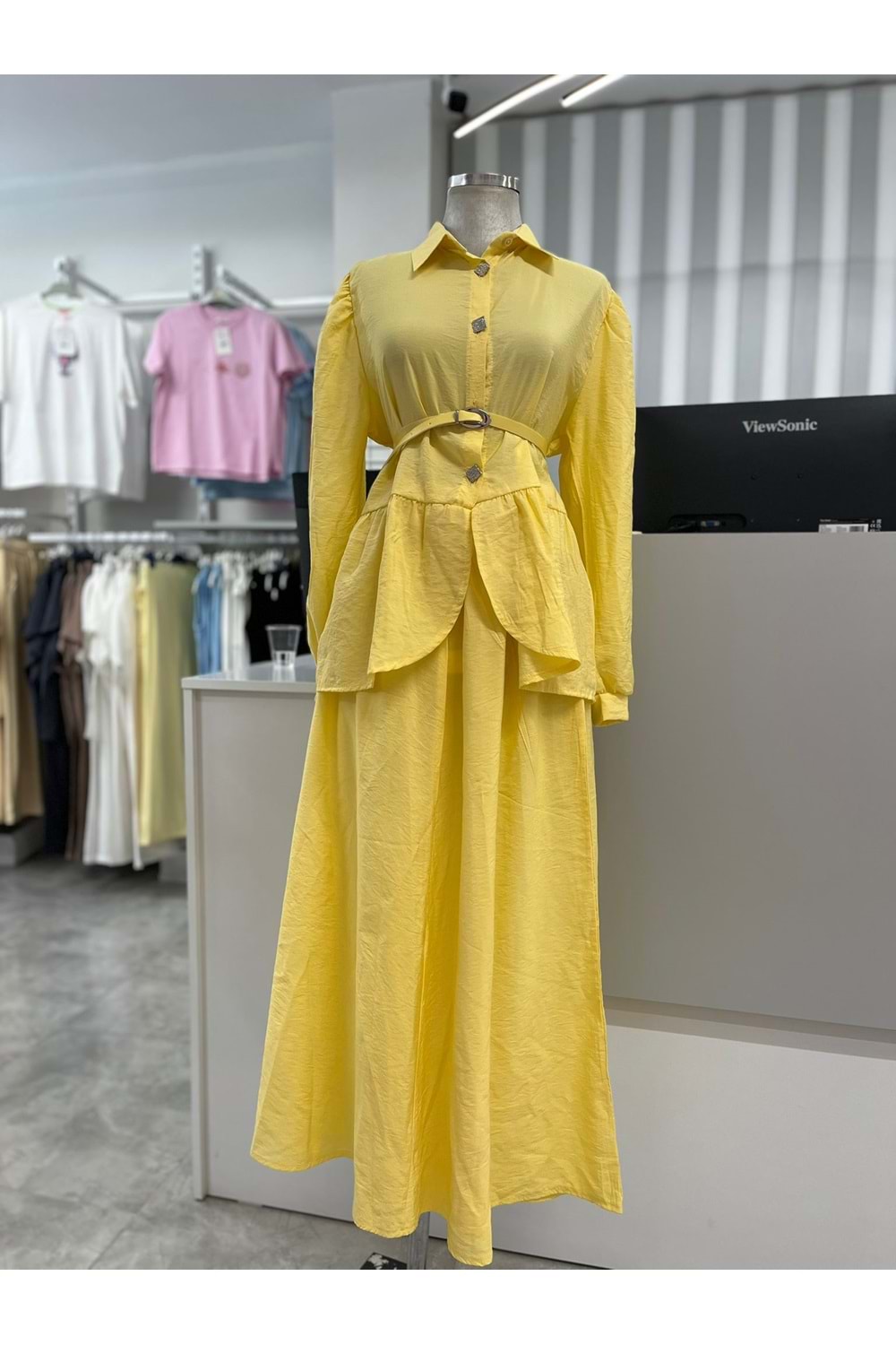 Minik Kare Desen Detaylı Takım 4916 - Sarı - L - AZRA05747-47371