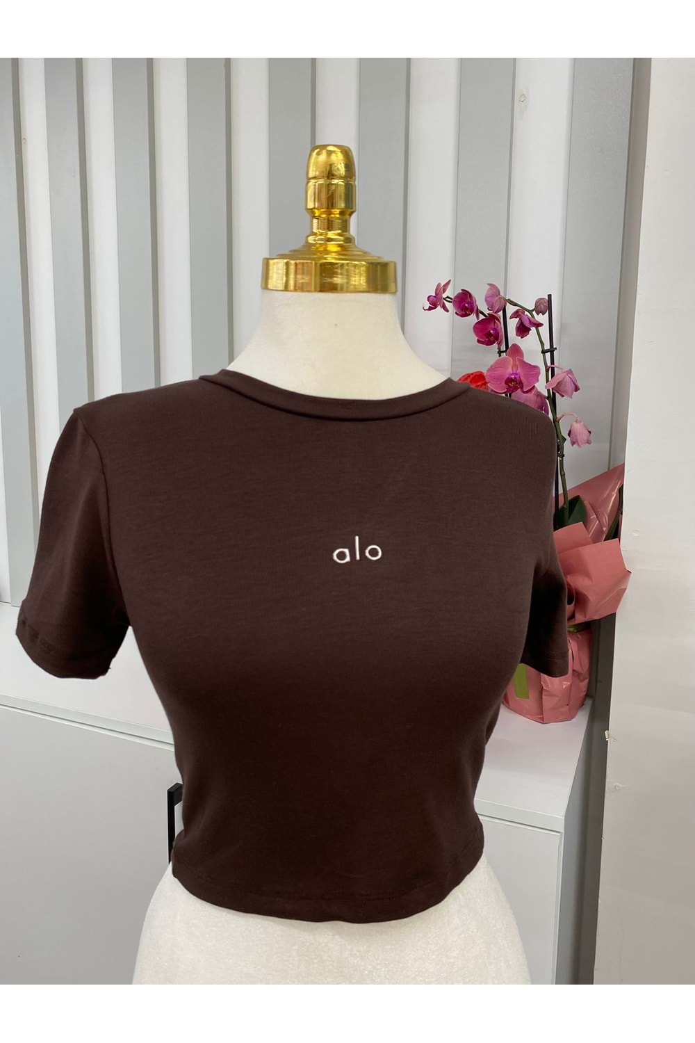Alo Baskılı Crop Top 1301 - Acı Kahve - M - AZRA05800-47761