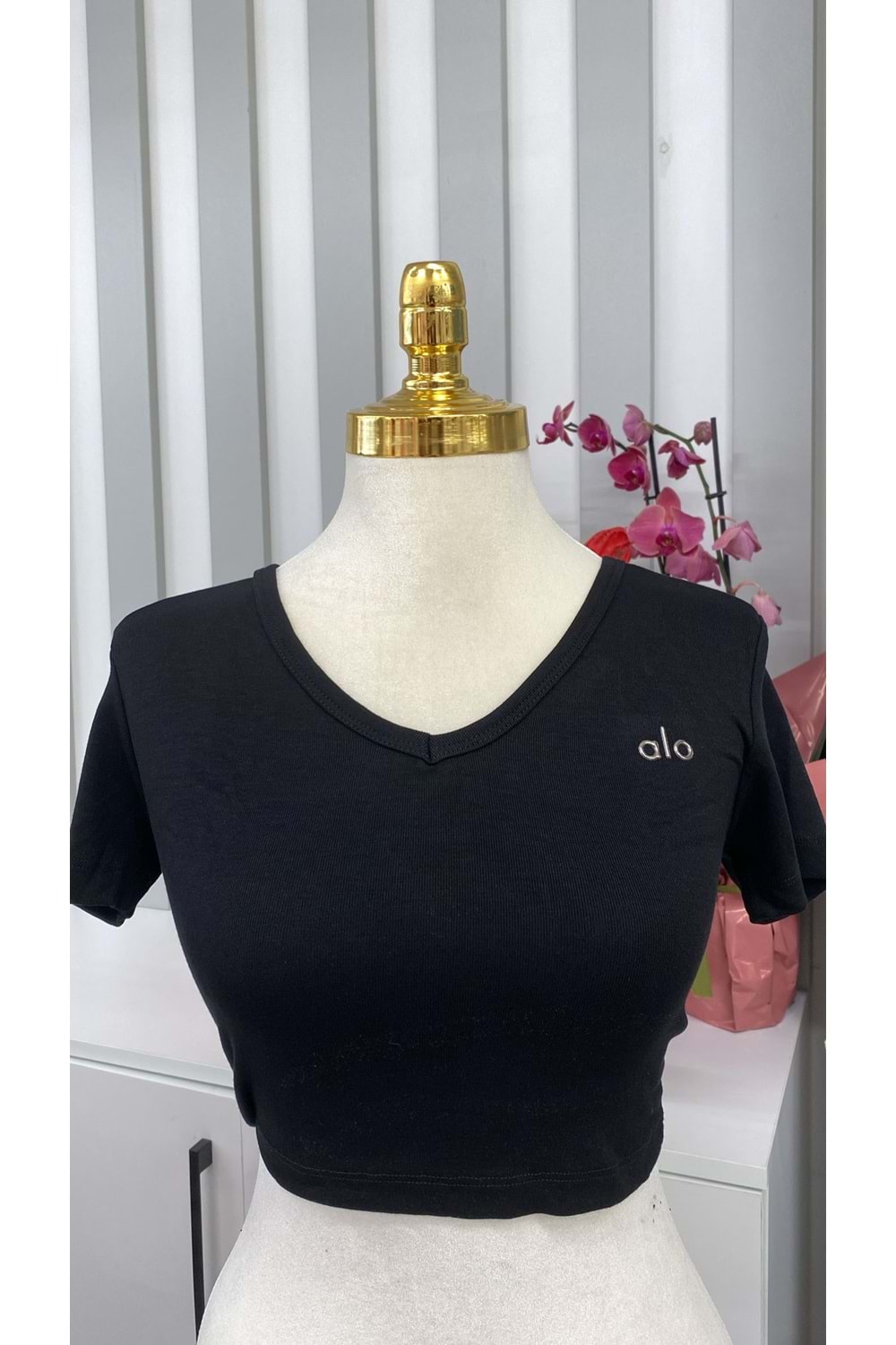 Alo Baskılı Crop Top 1301 - Siyah - L