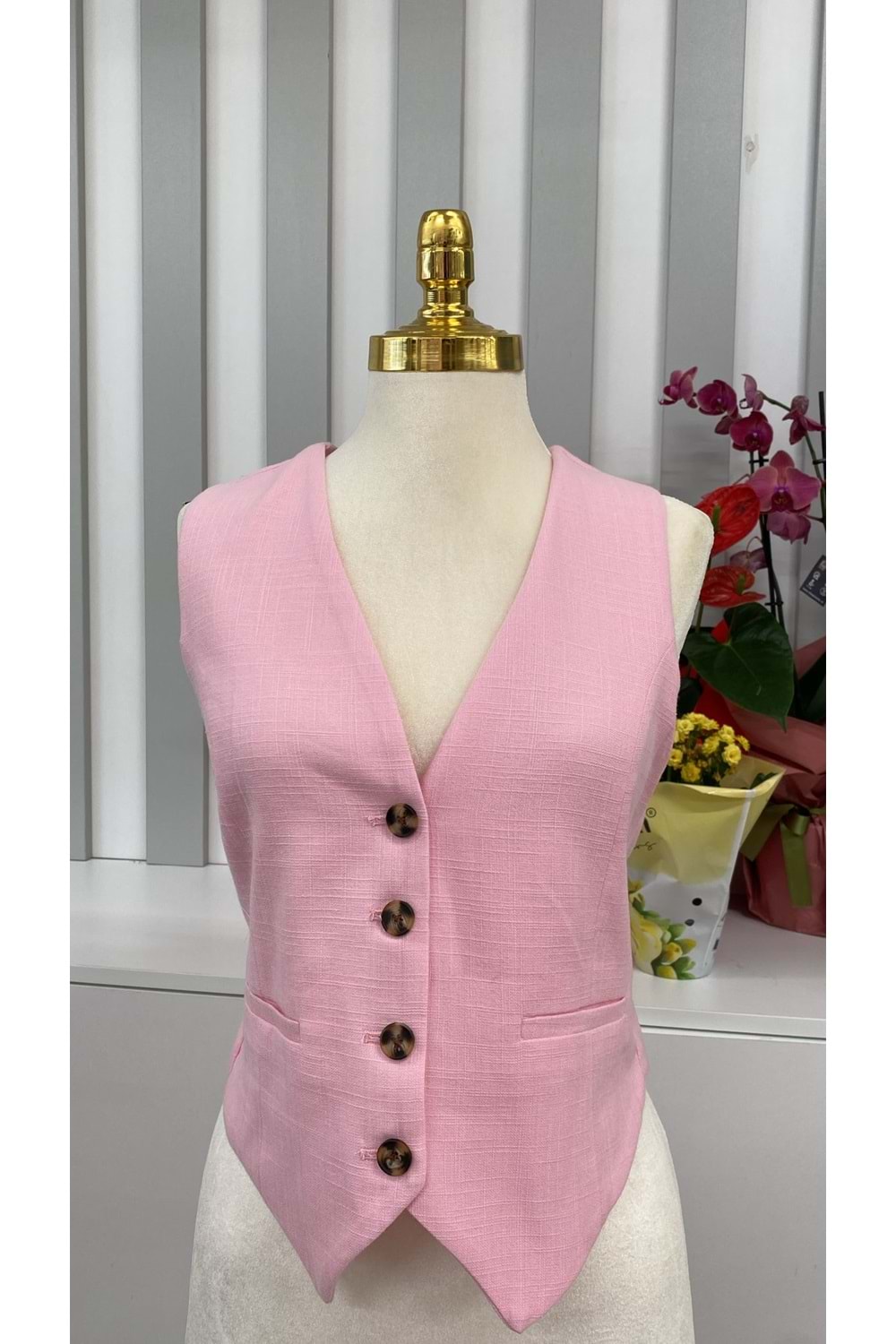 Keten Yelek Astarlı 3510 - Pembe - L
