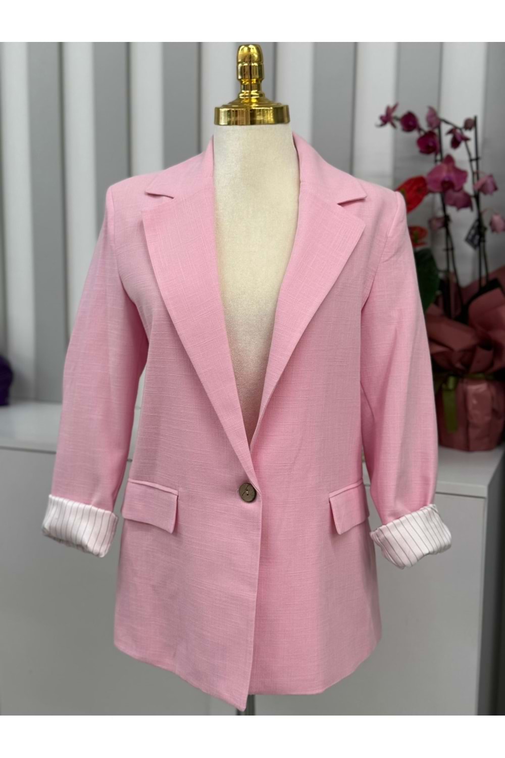 Flam Keten Ceket 32263 - Pembe - M
