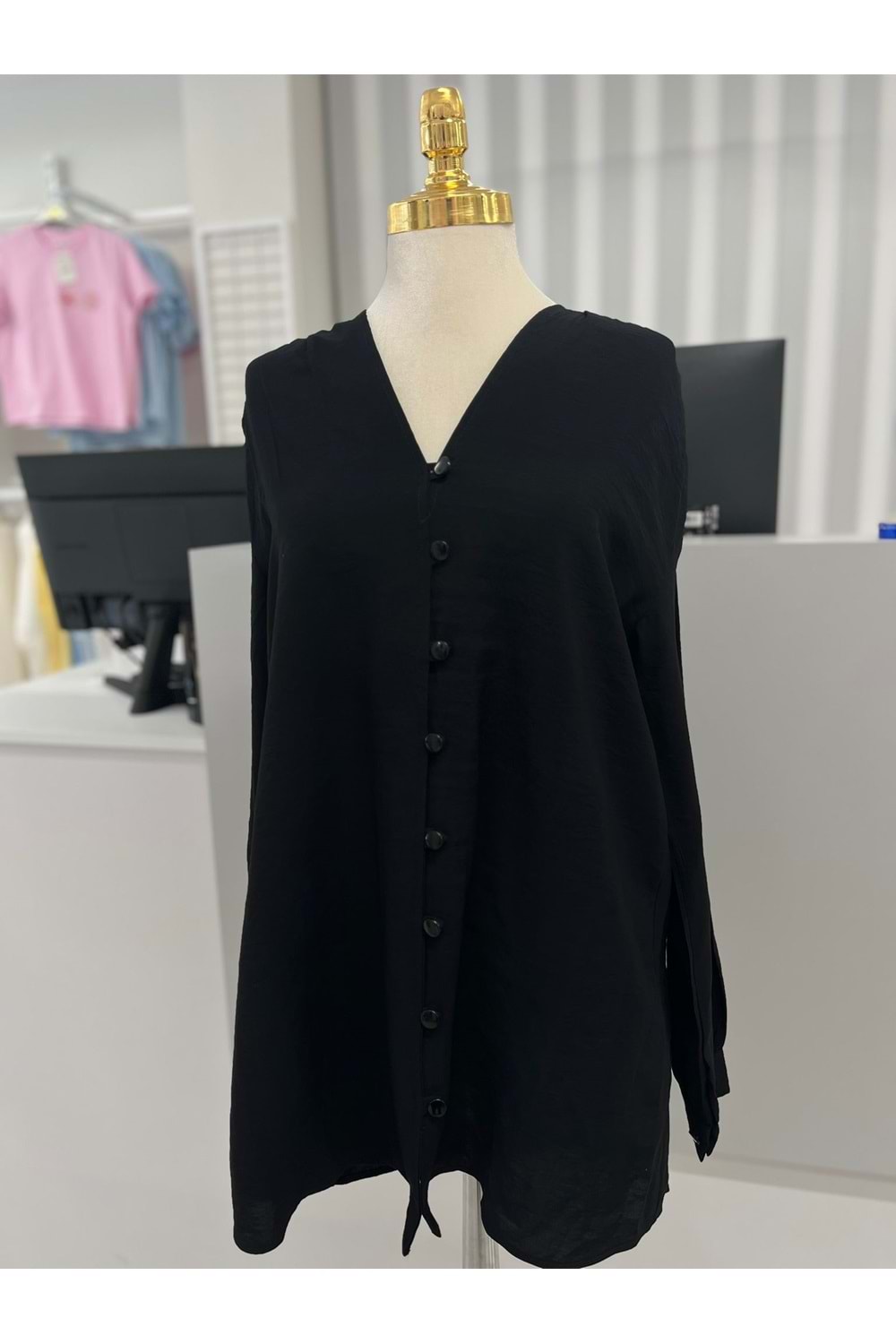 Omuzları Büzgülü Gömlek 1039 - Siyah - S