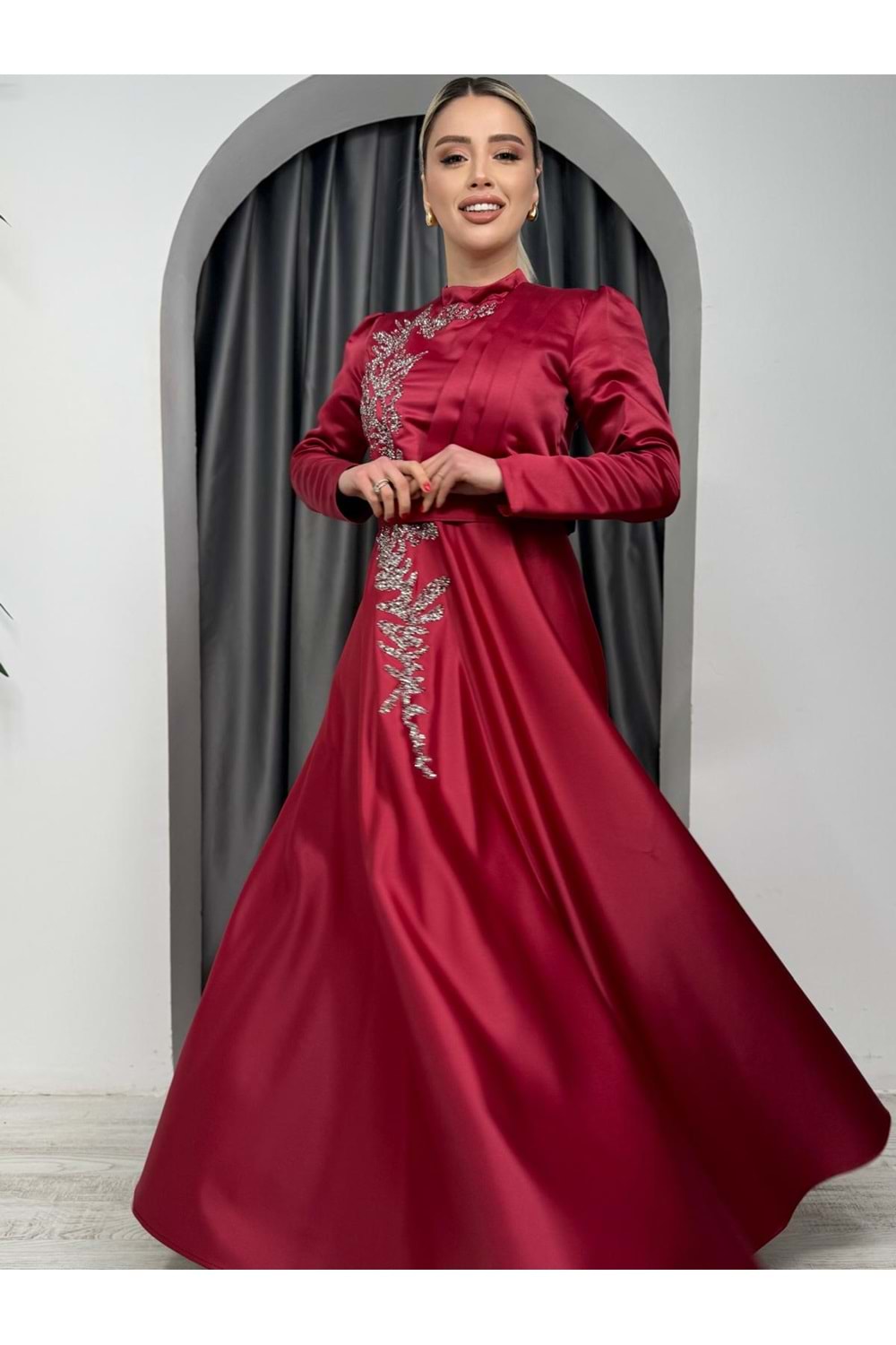 Tafta Abiye Elbise 1118 - Bordo - 38