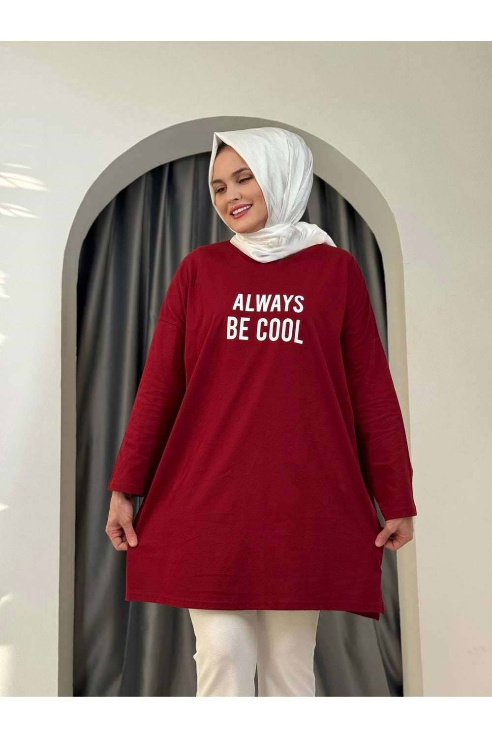 Always Baskılı Tunik 2356 - Bordo - TEK BEDEN