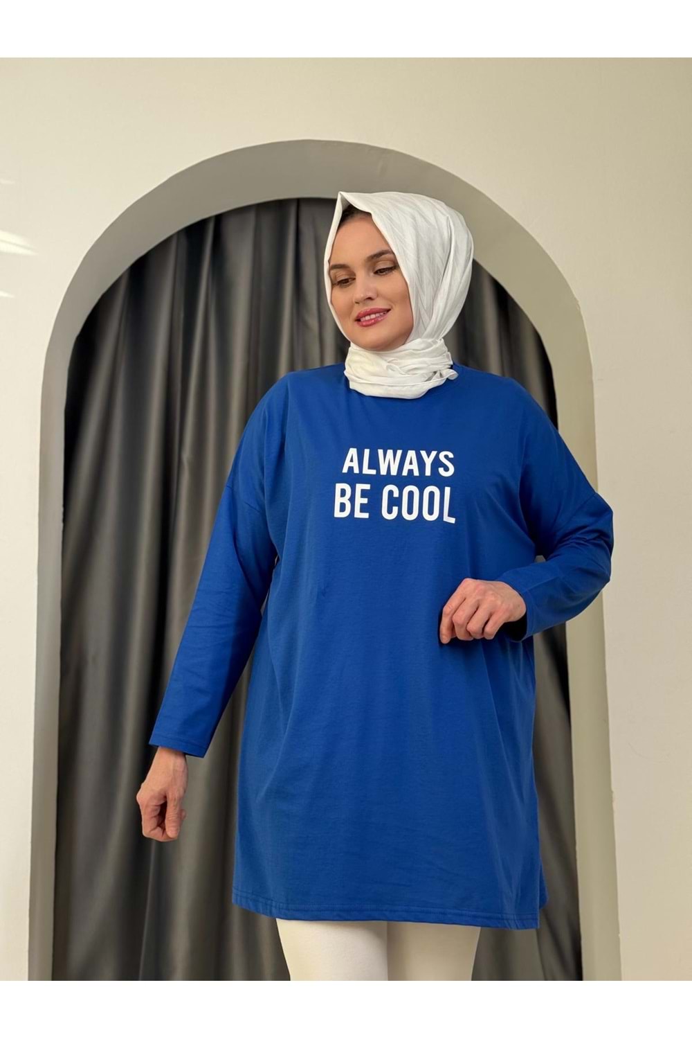 Always Baskılı Tunik 2356 - Saks Mavi - TEK BEDEN
