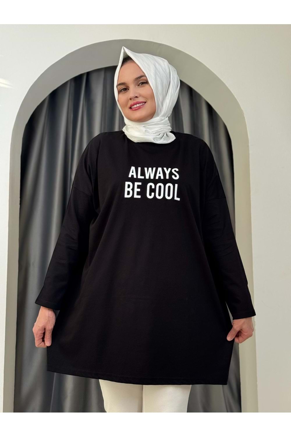 Always Baskılı Tunik 2356 - Siyah - TEK BEDEN