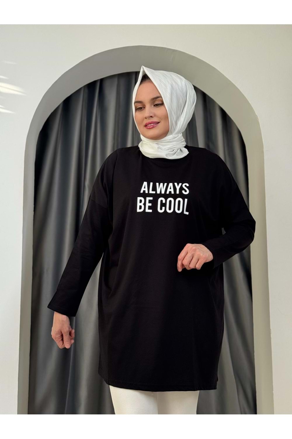 Always Baskılı Tunik 2356 - Siyah - TEK BEDEN