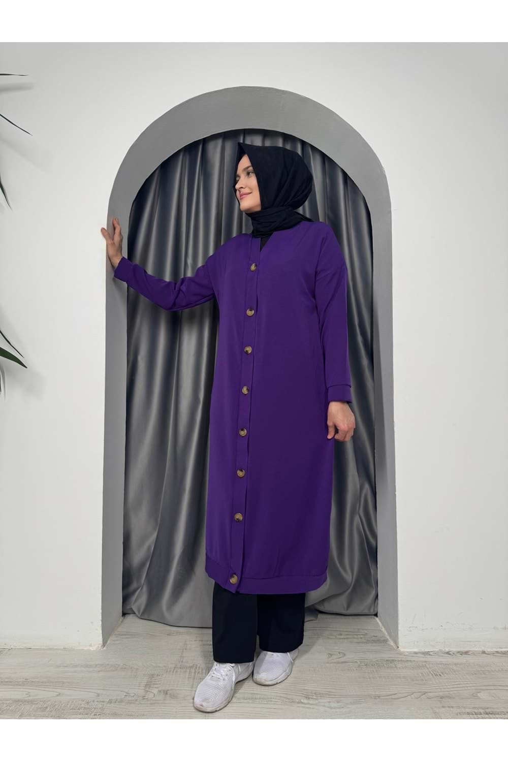 Uzun Düğmeli Hırka 4778 - Mor - 50-52