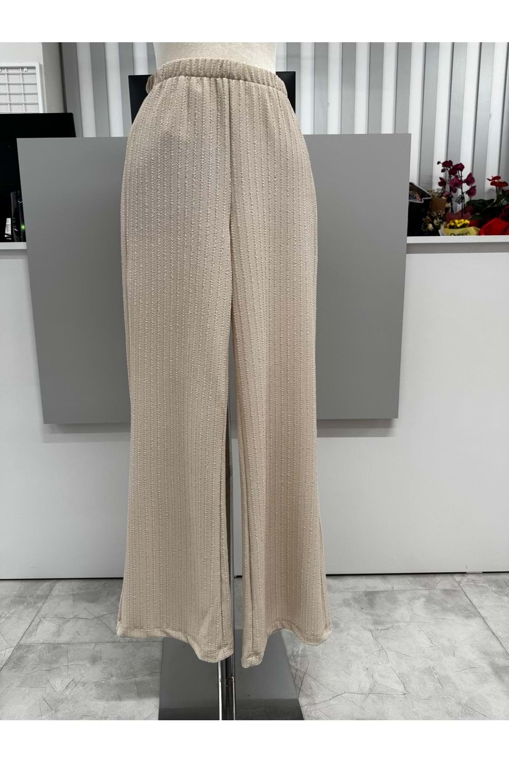 Çizgili Gofre Pantolon 2659 - Bej - M