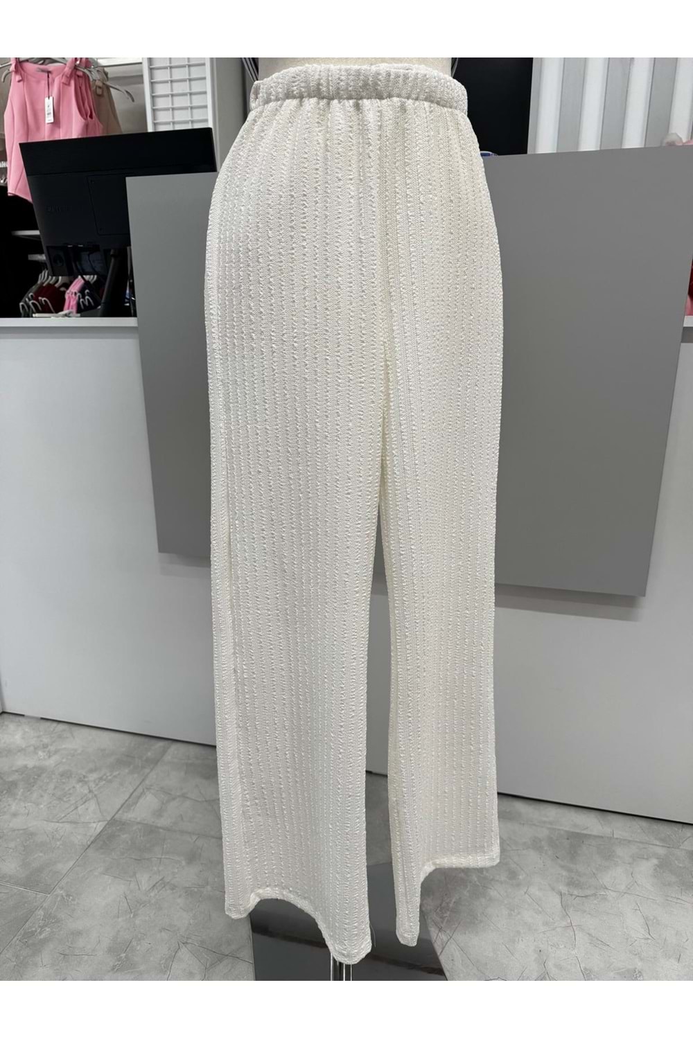 Çizgili Gofre Pantolon 2659 - Ekru - L