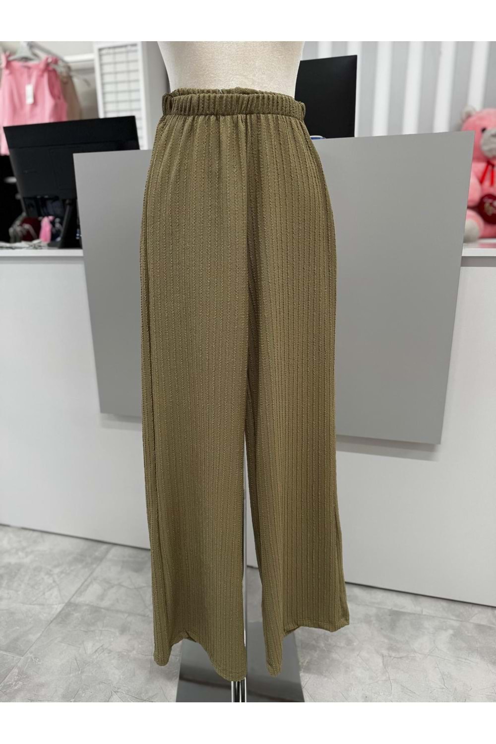 Çizgili Gofre Pantolon 2659 - Haki - M
