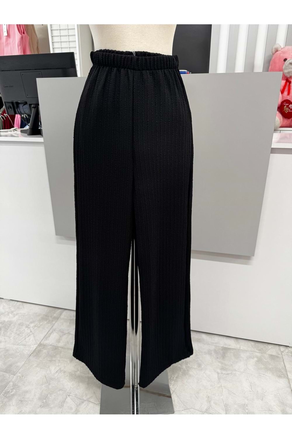 Çizgili Gofre Pantolon 2659 - Siyah - M