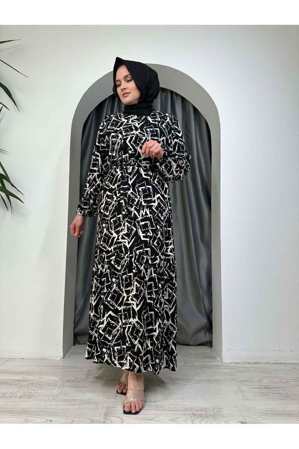 Feriha Desen Elbise 1911 - Siyah - 38-40