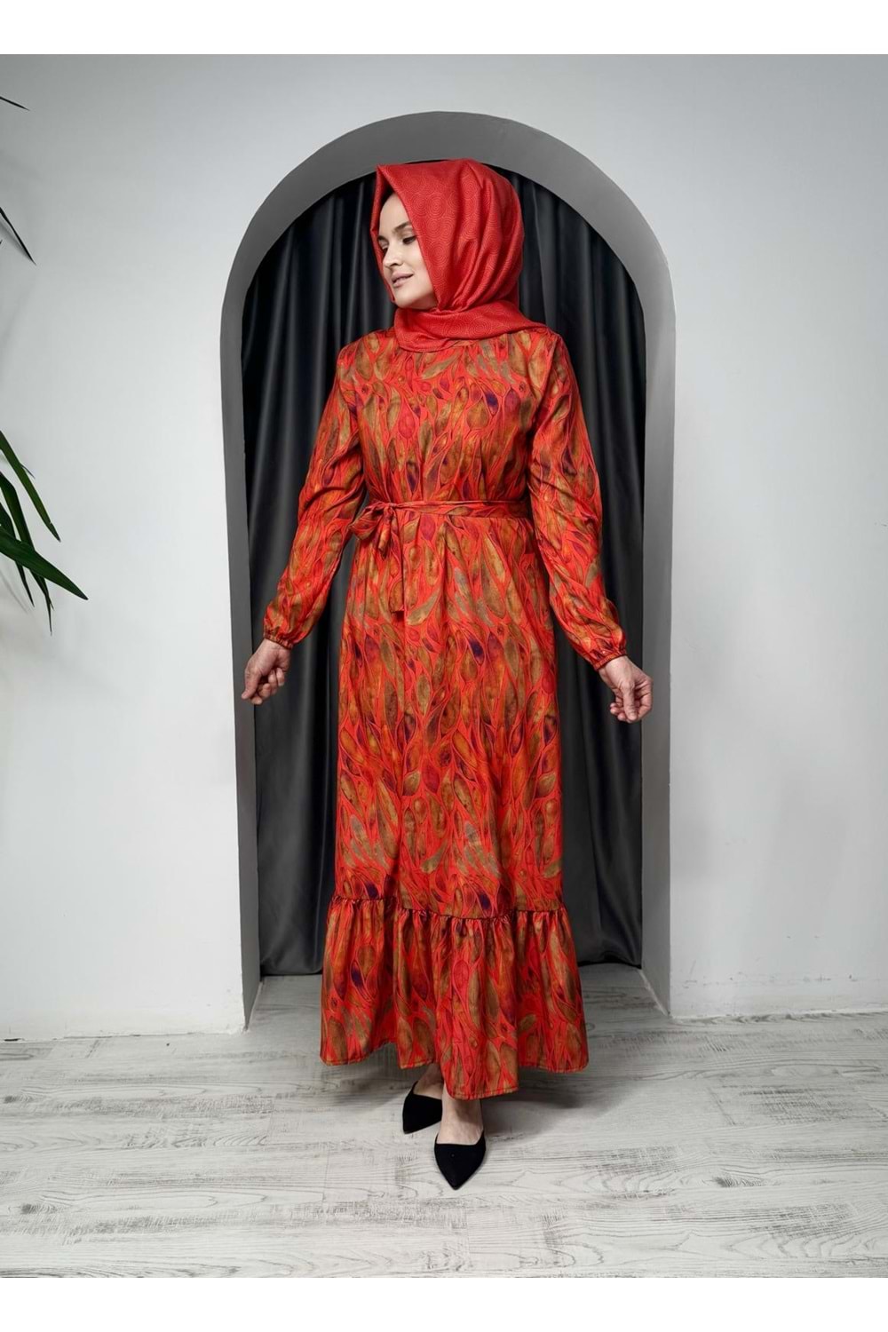 Yaprak Elbise 1884 - azra fashion - Turuncu - 42-44 - AZRA06036-50001