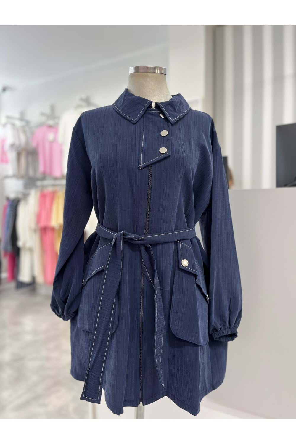 Çıt Çıt Desenli Tensel Kap 24311 - azra fashion - Lacivert - S-M