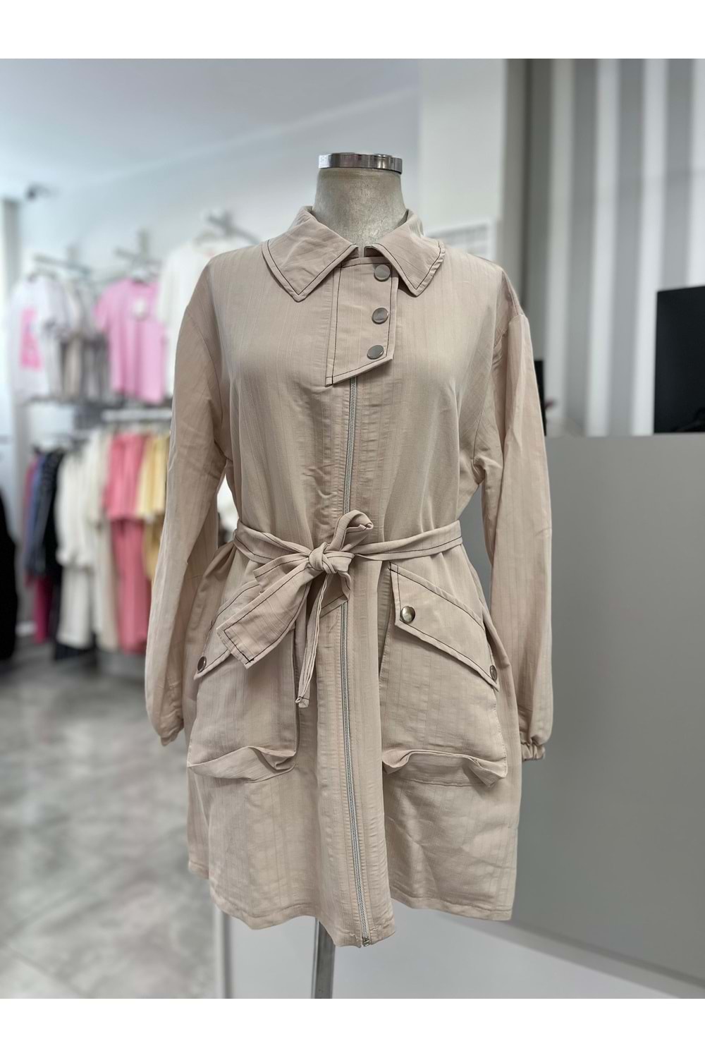 Çıt Çıt Desenli Tensel Kap 24311 - azra fashion - Bej - S-M