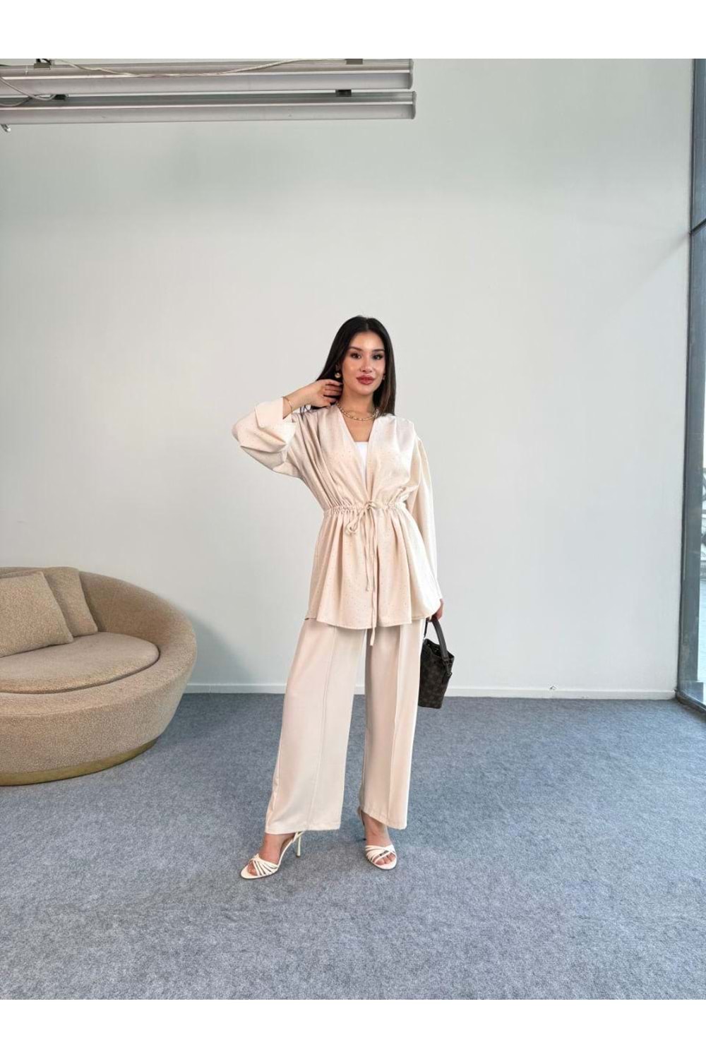 Serpme Pullu Takım 8022 - azra fashion - Bej - L-XL