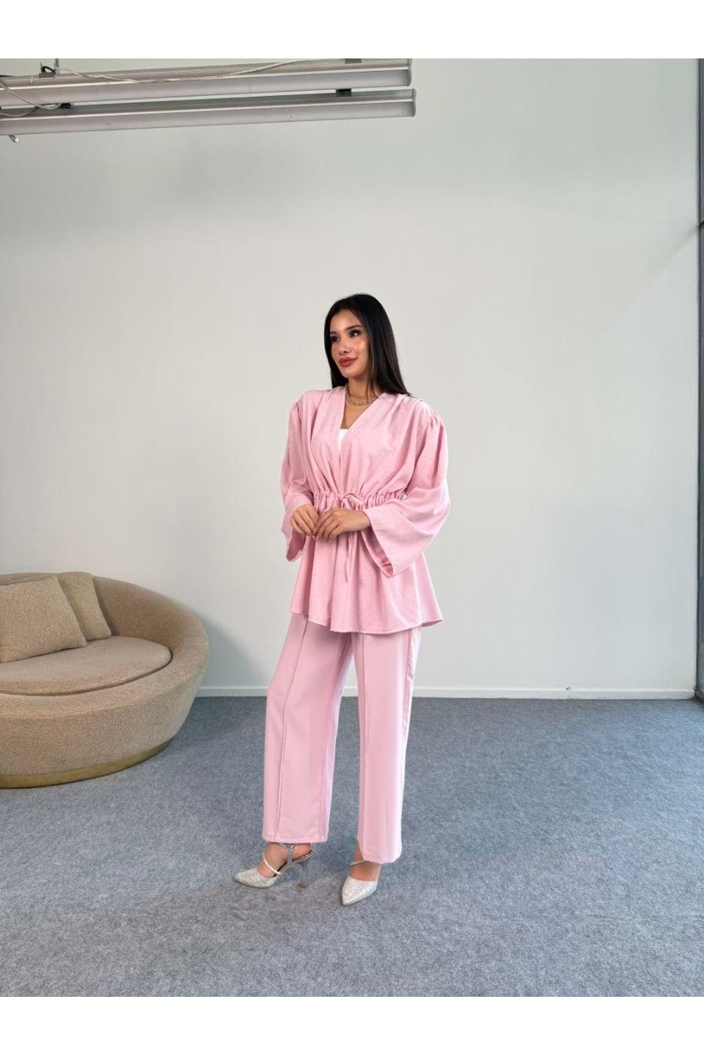 Serpme Pullu Takım 8022 - azra fashion - Pembe - L-XL