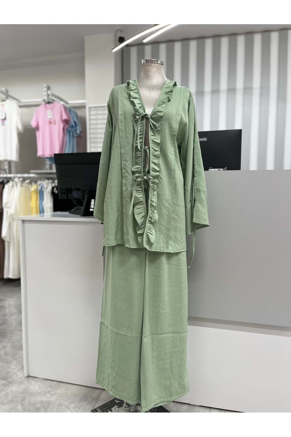Fırfırlı Bağlamalı Takım 8013 - azra fashion - Yeşil - L-XL