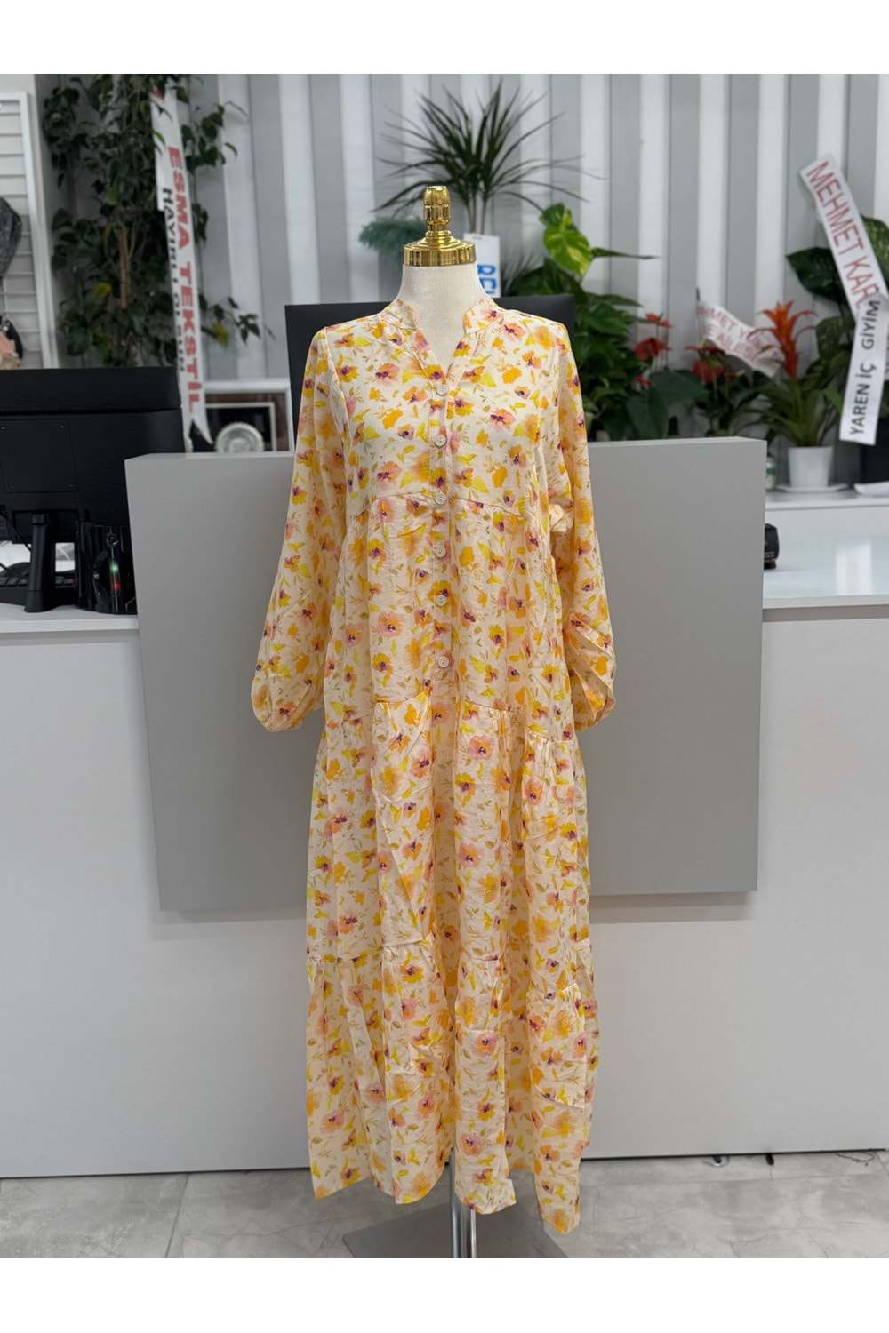 Çiçekli Elbise 251093 - Sarı - L