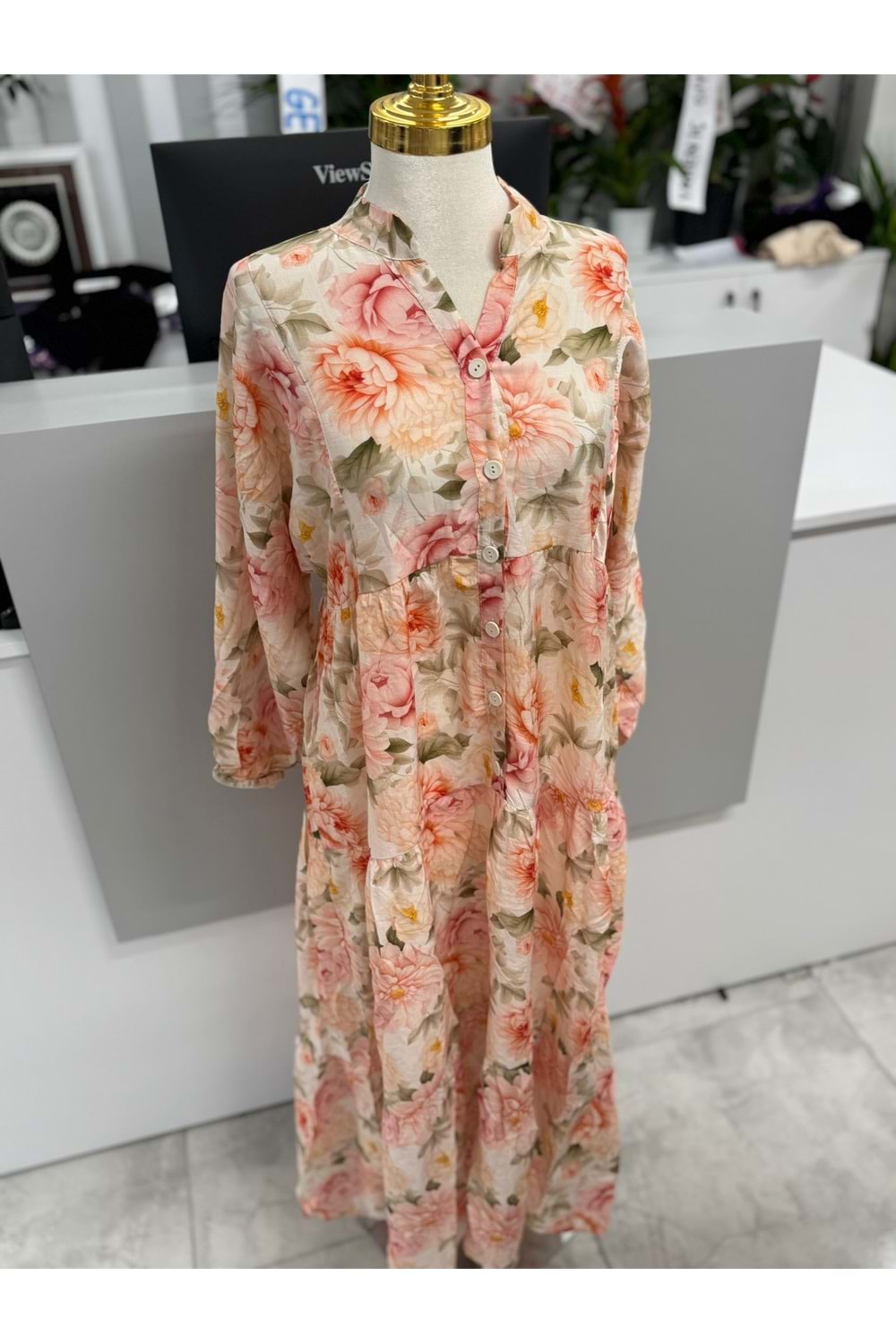 Çiçekli Elbise 251093 - Toz Pembe - XL - AZRA06069-52808