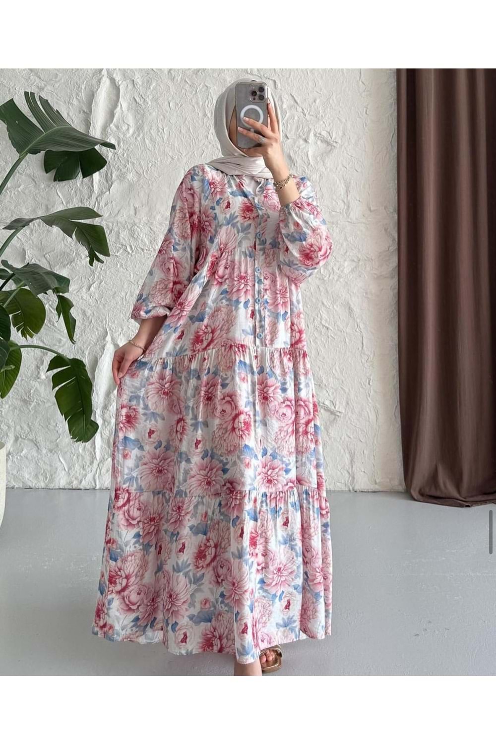 Çiçekli Elbise 251093 - Koyu Mavi - L - AZRA06069-53335