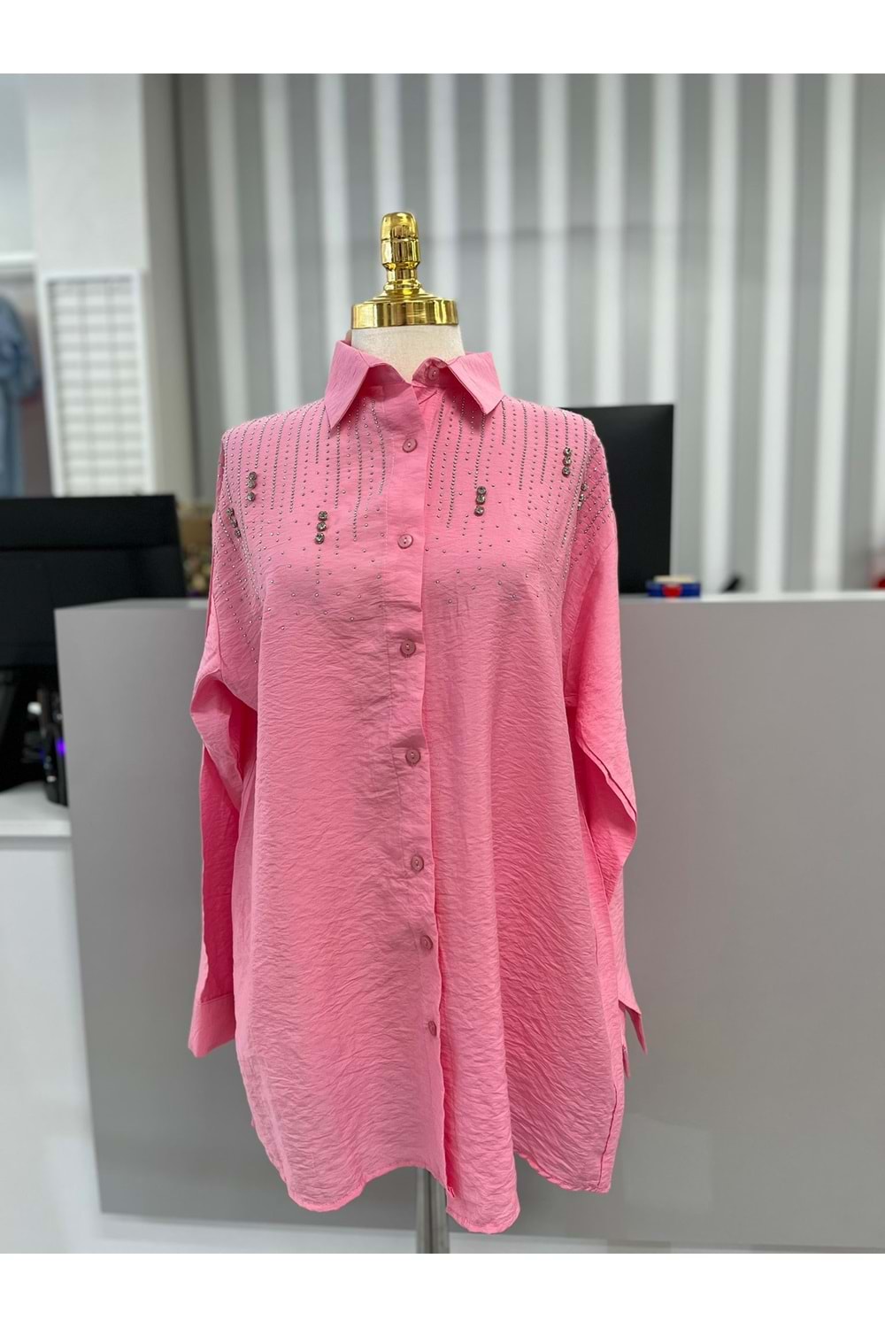 Taşlı Gömlek 761 - Pembe - L-XL