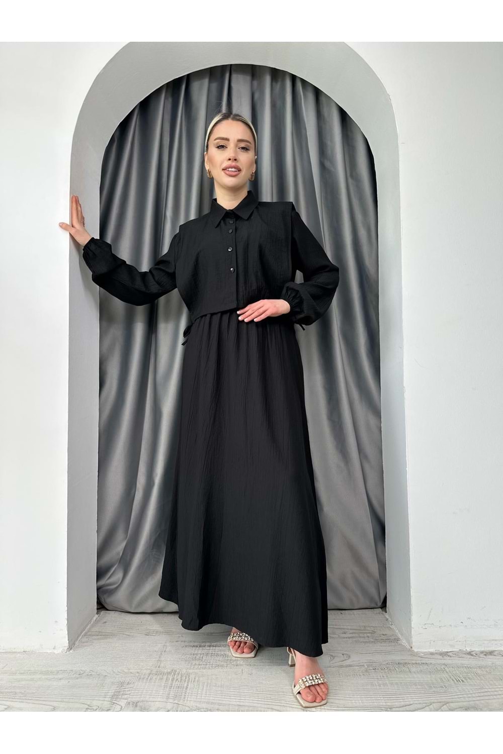 Çilek Bolerolu Giydirmeli Elbise 2389 - Siyah - L-XL