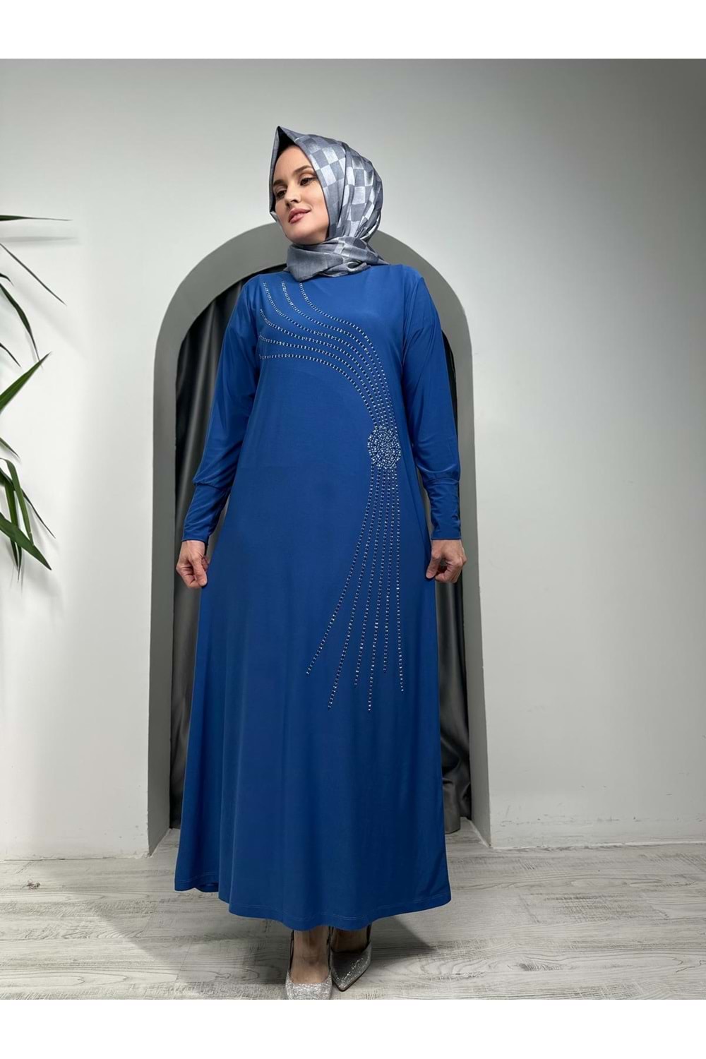 Sarmaşık Desen Sendy Elbise - Mavi - 42-44