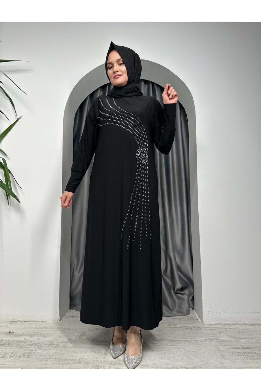 Sarmaşık Desen Sendy Elbise - Siyah - 42-44