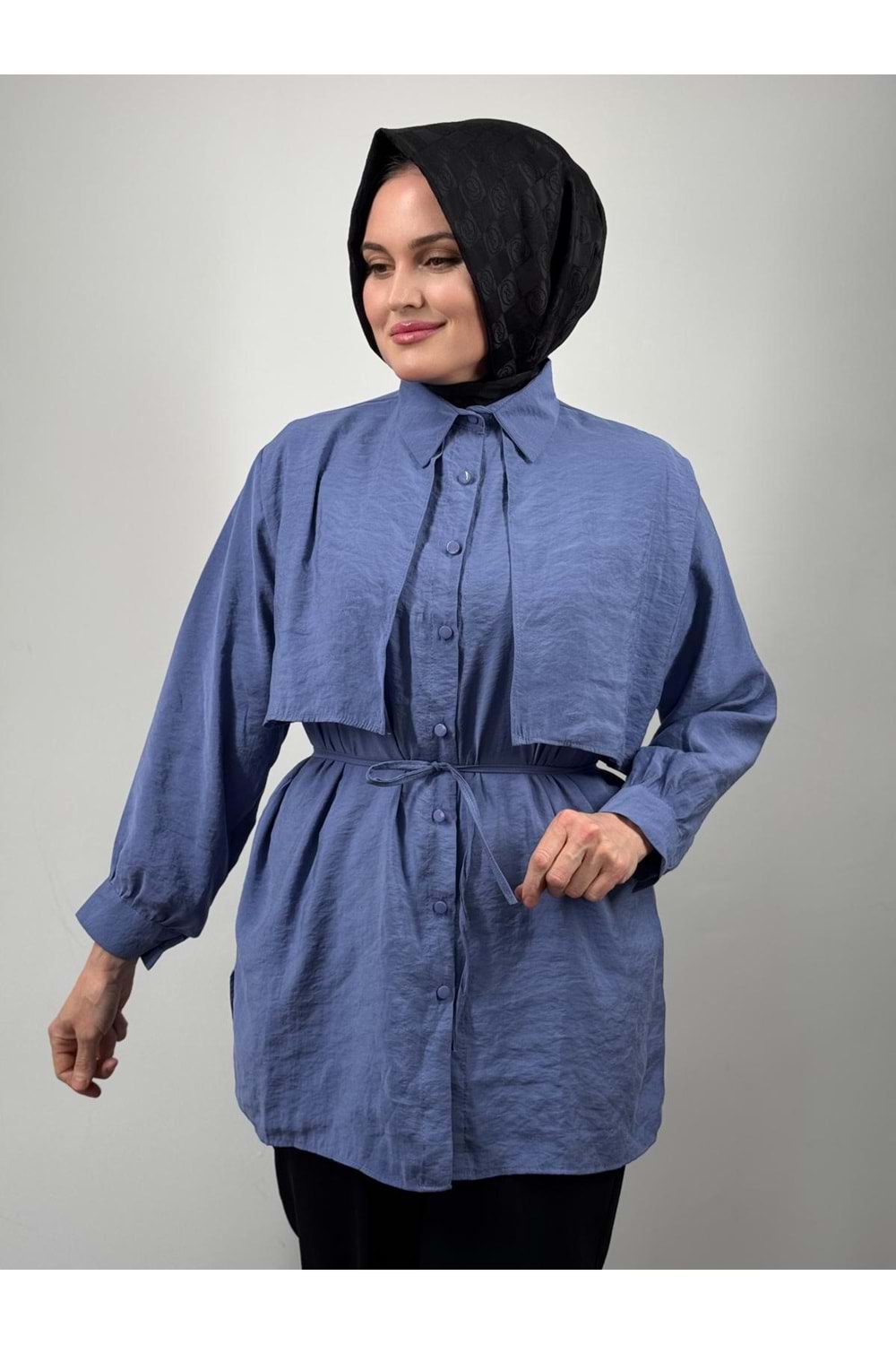 Bolerolu Modal Gömlek 5487 - Mavi - L-XL