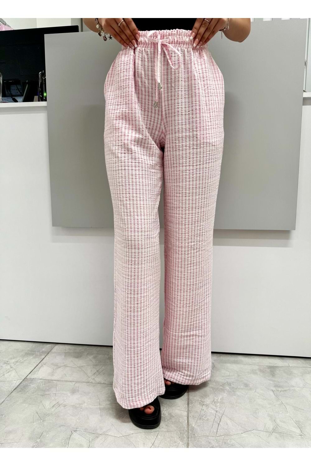 İki Renkli Gofre Pantolon 1587 - Pembe - M