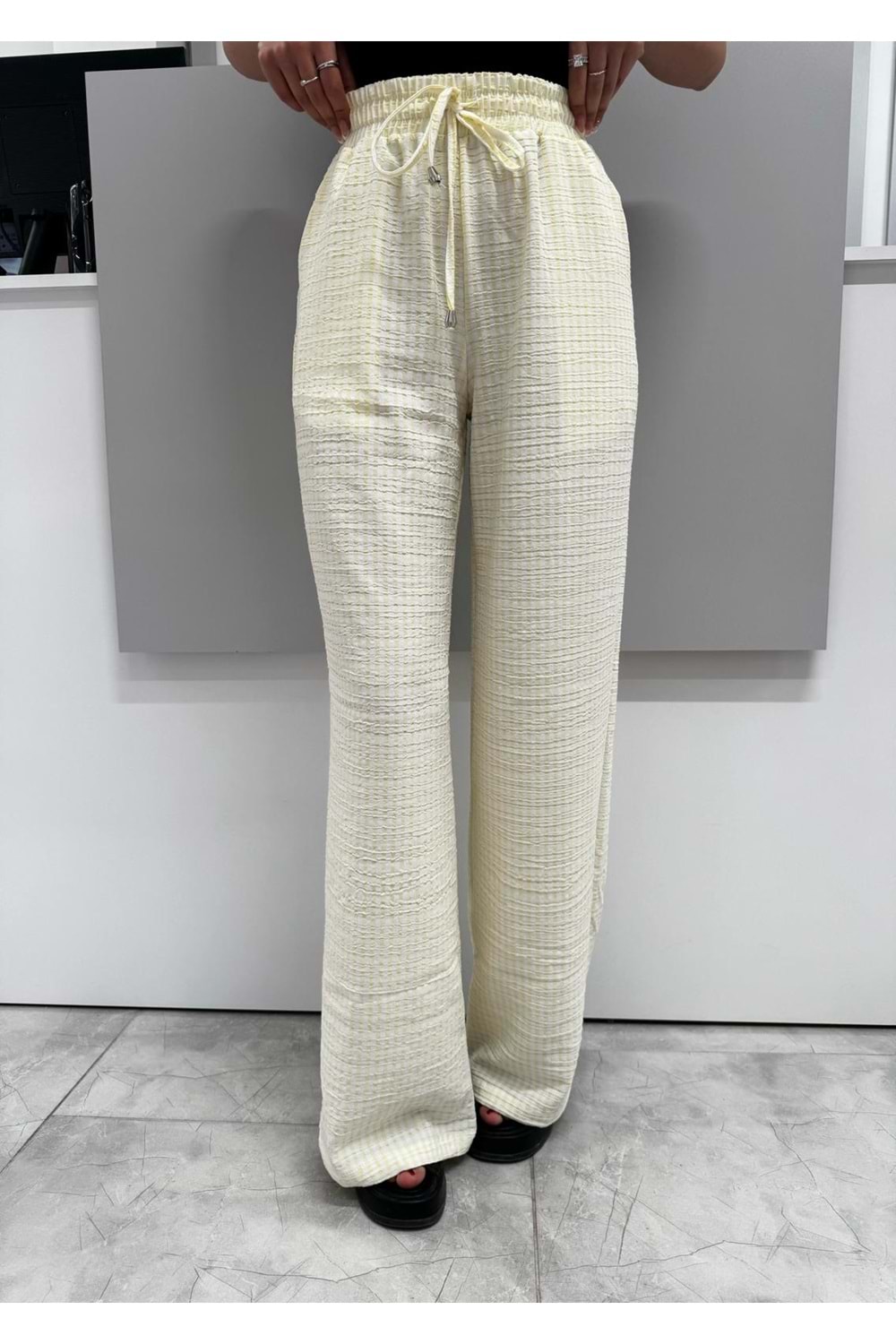 İki Renkli Gofre Pantolon 1587 - Sarı - L
