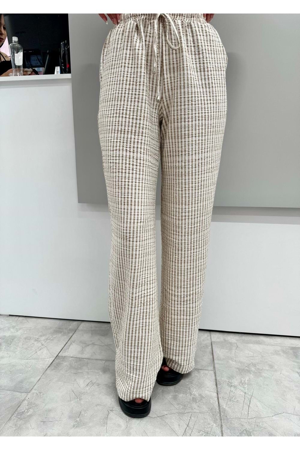 İki Renkli Gofre Pantolon 1587 - Sütlü Kahve - L