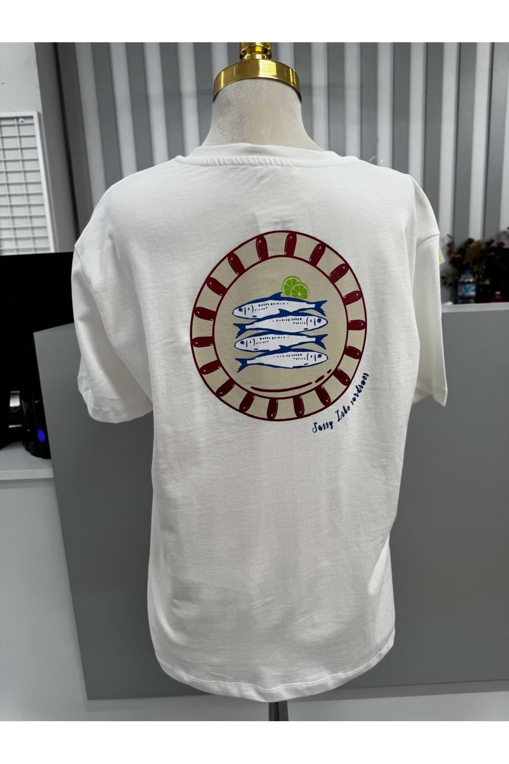 Balık Baskılı T-shirt 3668 - Beyaz - M