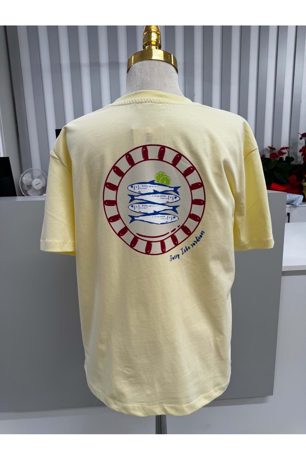 Balık Baskılı T-shirt 3668 - Sarı - S