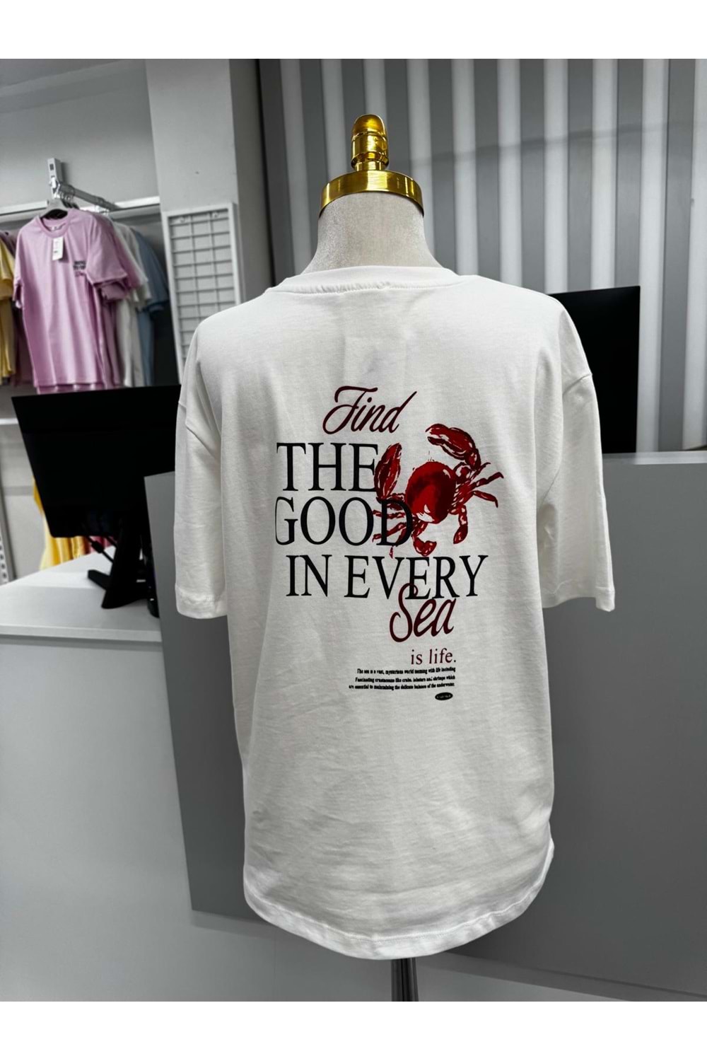 Yengeç Baskılı T-shirt 10624 - Beyaz - S