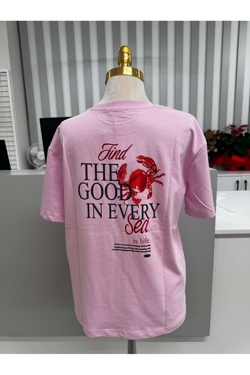 Yengeç Baskılı T-shirt 10624 - Pembe - L