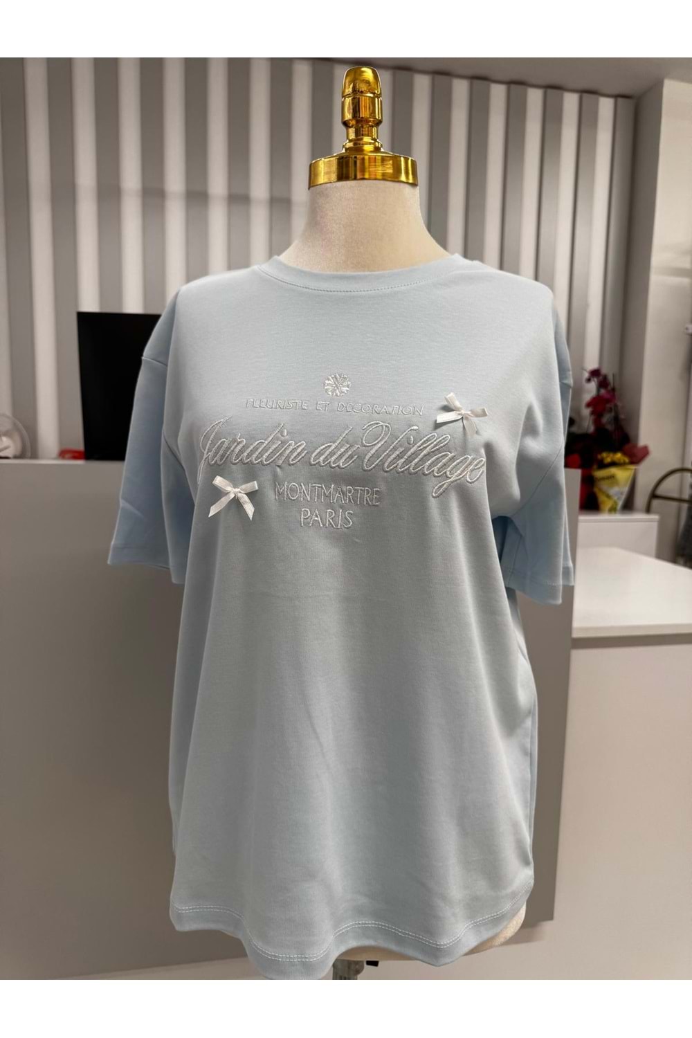 Kurdele Detaylı T-shirt 10308 - Mavi - L