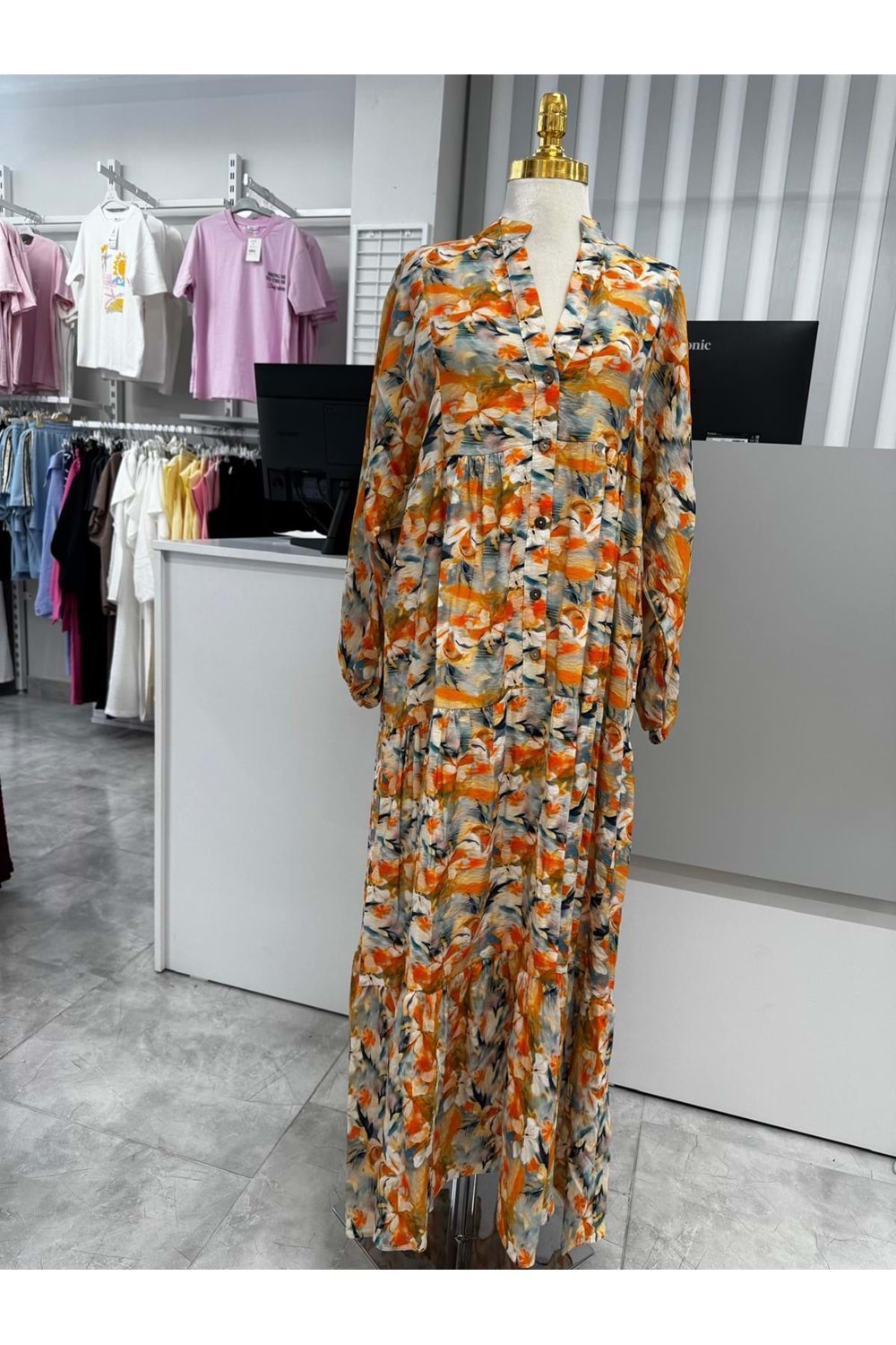 Mango Kumaş Elbise 2559 - Turuncu - TEK BEDEN