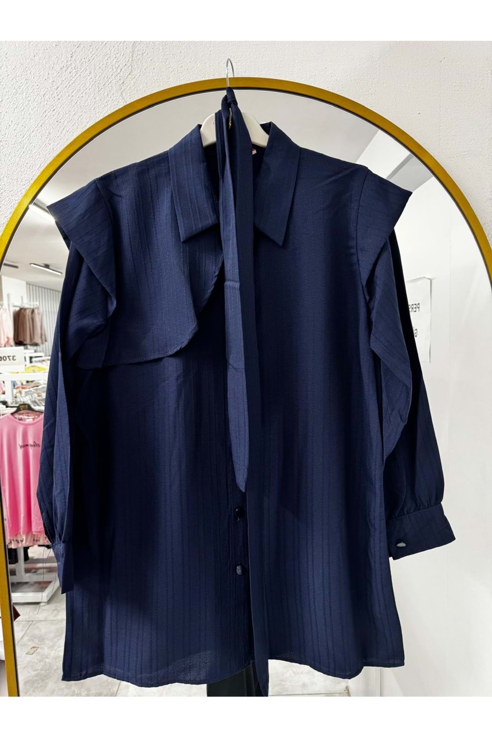Kapaklı Çizgili Gömlek 770 - Lacivert - L-XL