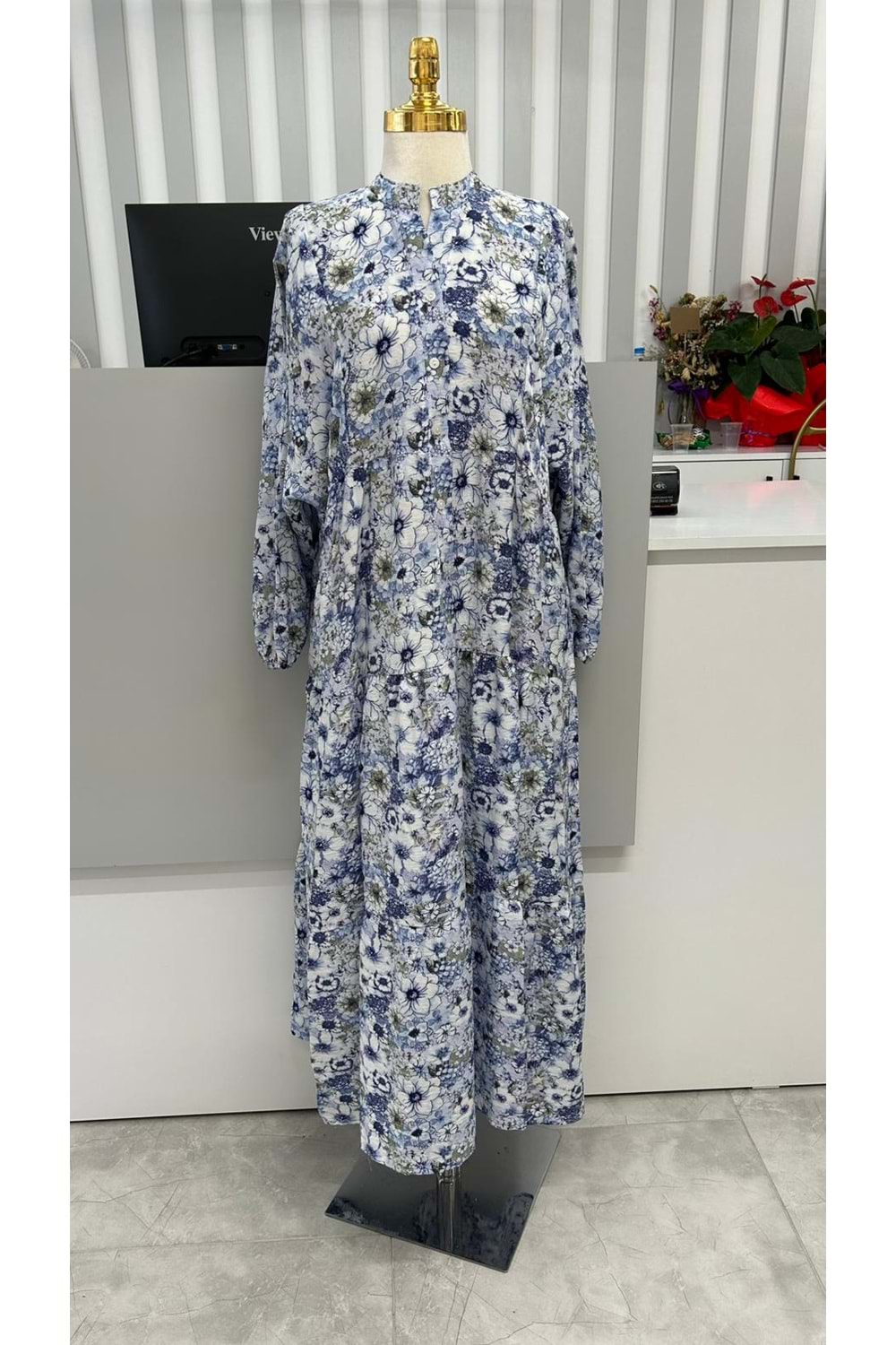 Serpme Çiçekli Elbise 2398 - Lacivert - L-XL