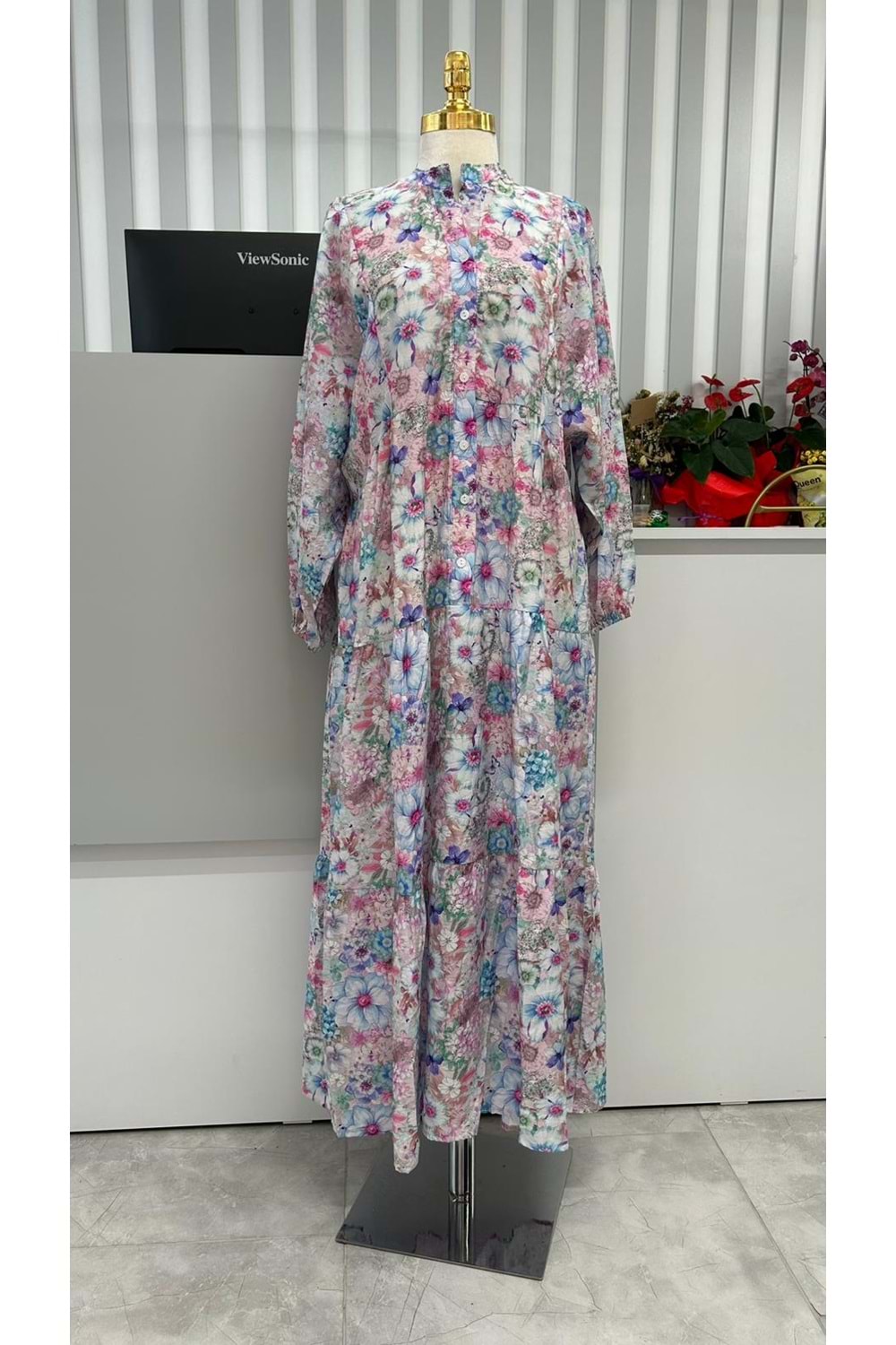 Serpme Çiçekli Elbise 2398 - Lila - L-XL