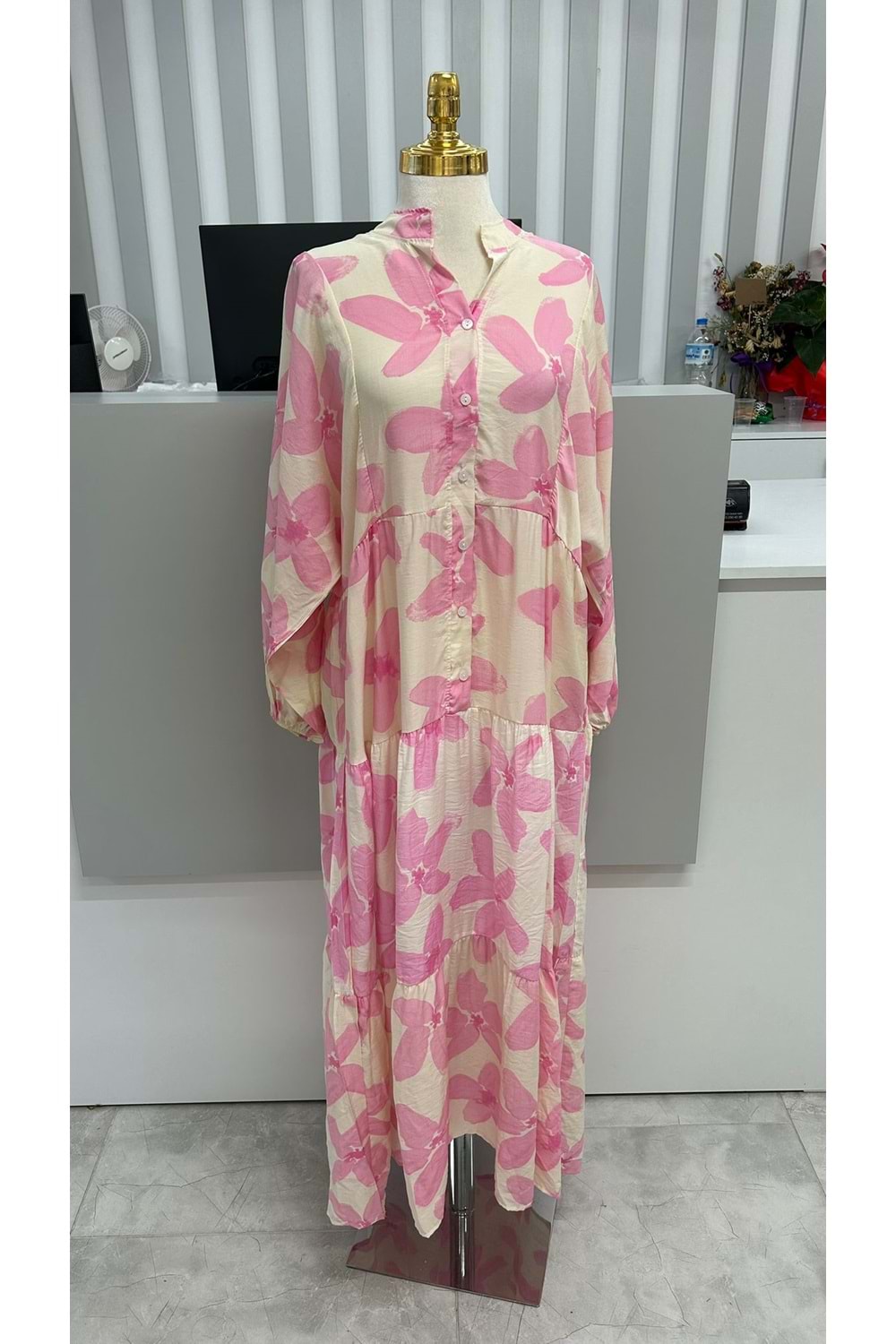 Batik Baskılı Elbise 23100 - Pembe - L-XL