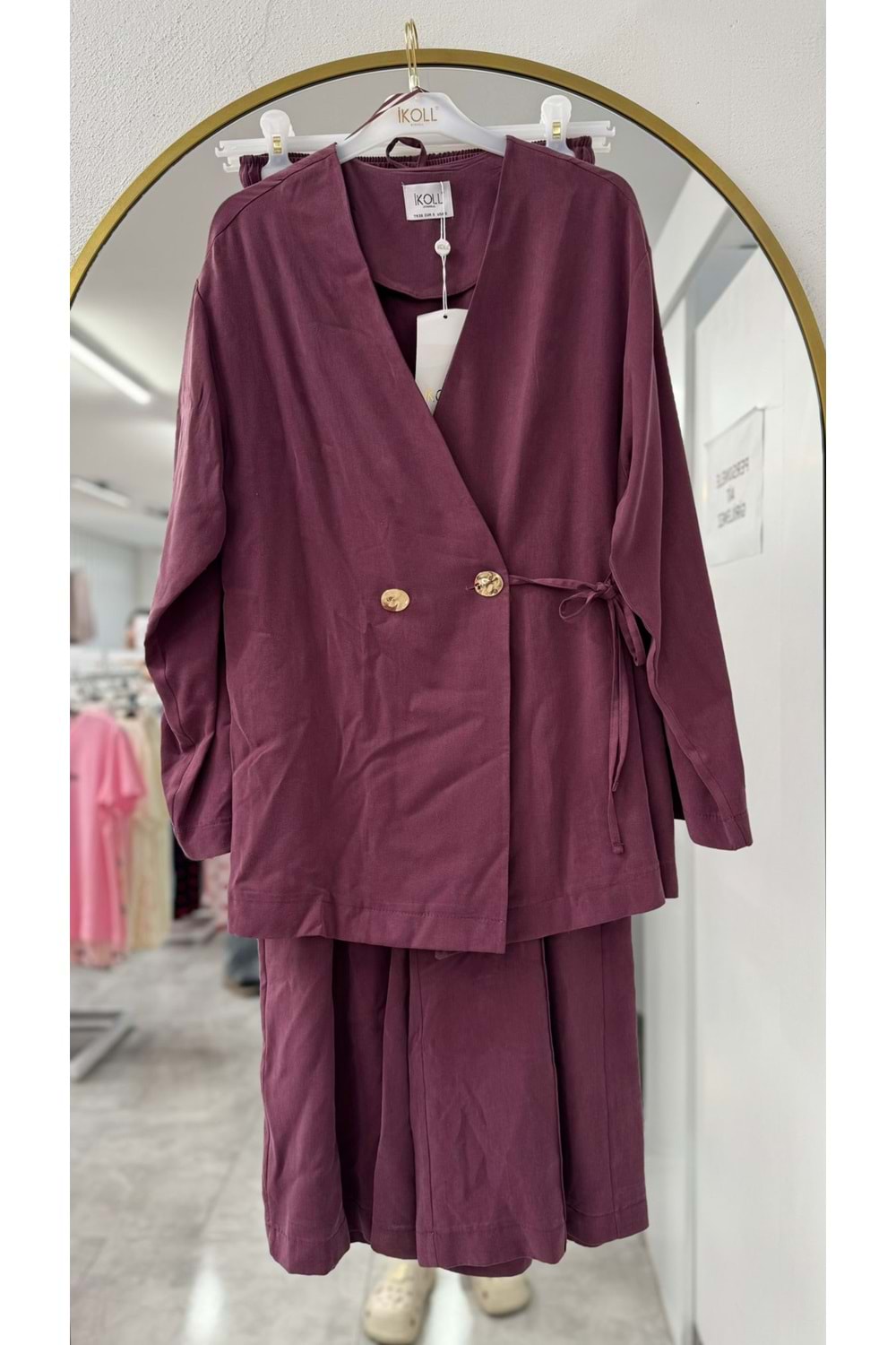 Kruvaze Pantolonlu Takım 35497 - Bordo - L