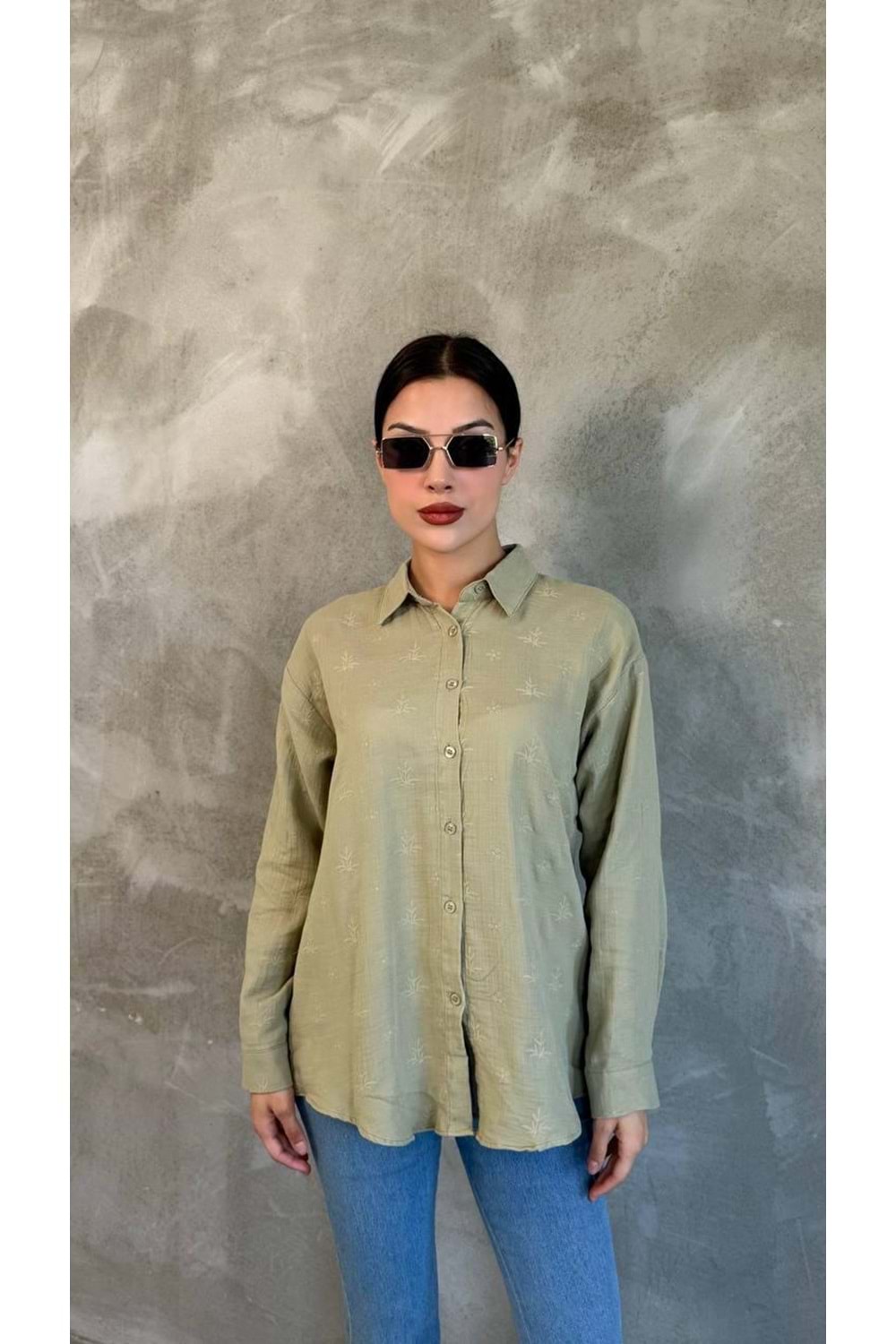 Müslin Kumaş Gömlek 251113 - Mint Yeşili - L