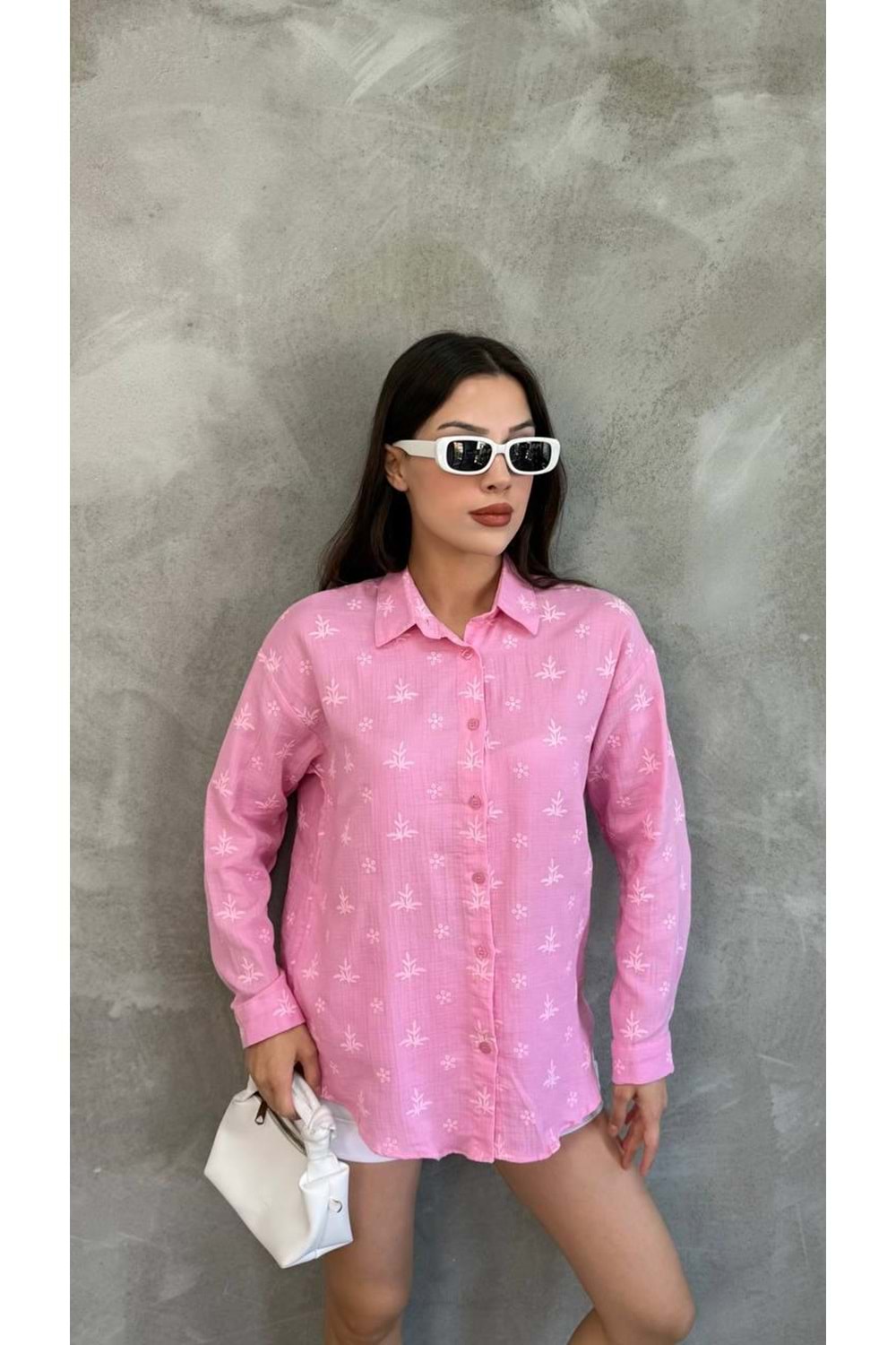 Müslin Kumaş Gömlek 251113 - Pembe - S