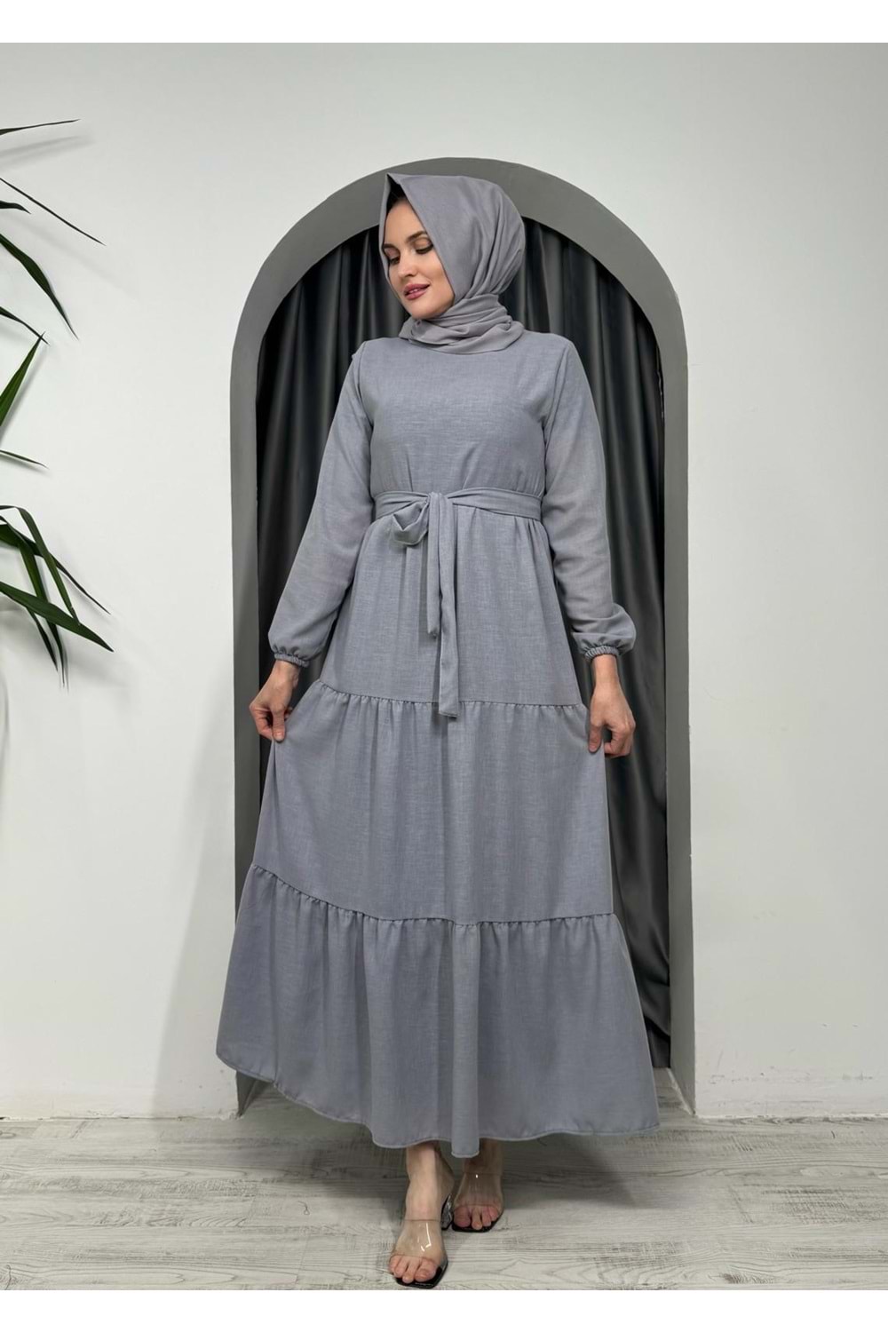 Kat Kat Keten Elbise 1785 - Gri - 42-44