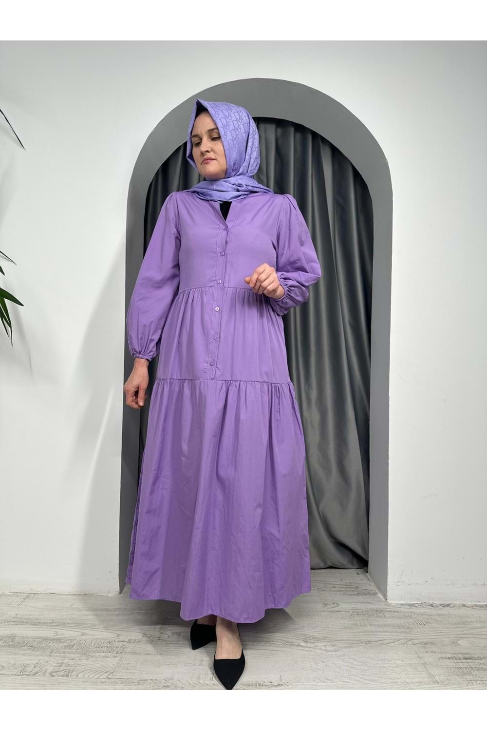 Trikoton Elbise 7118 - Lila - 42-44
